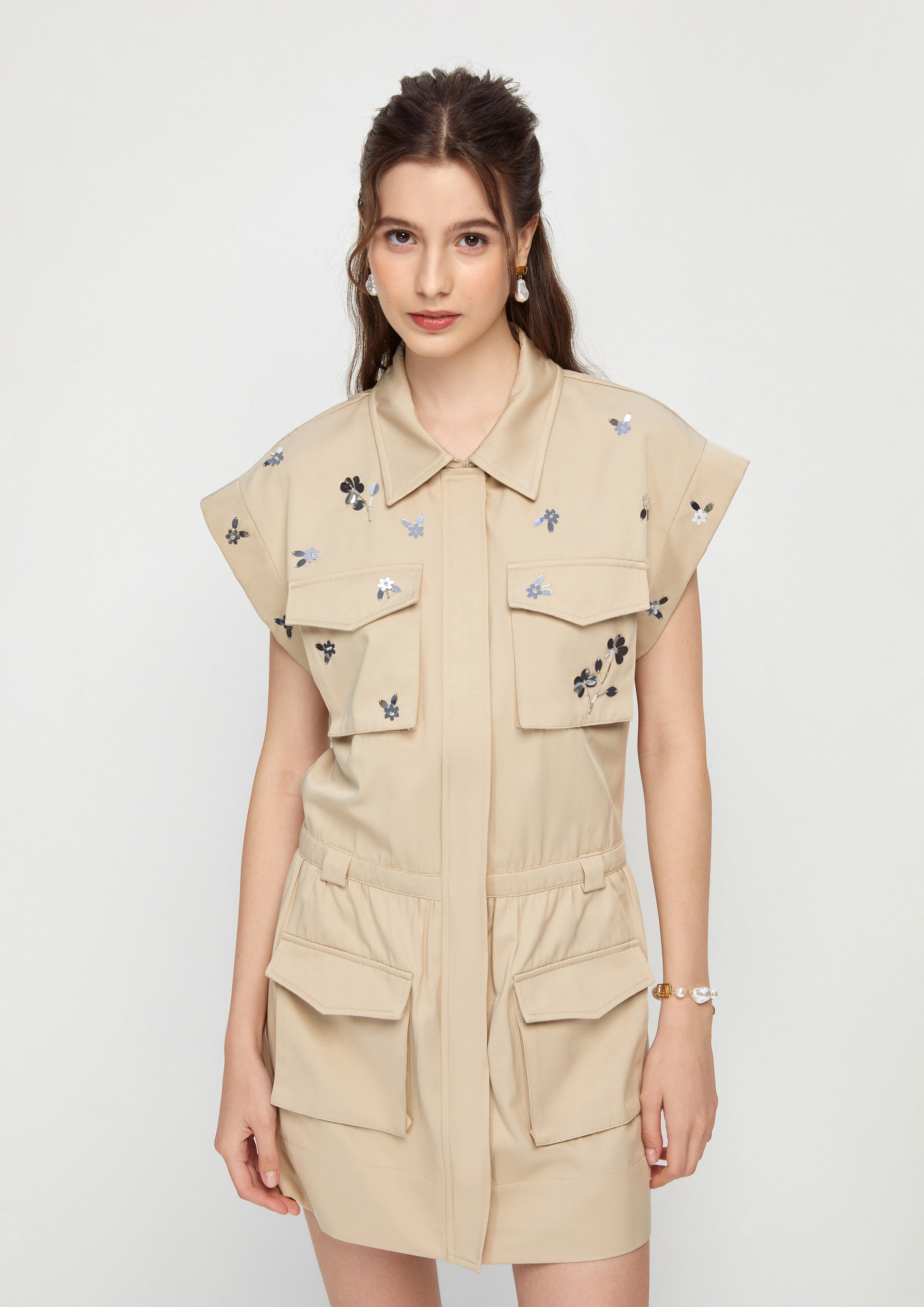 Mini Dress With Metal Floral Embellished Cat Gambit