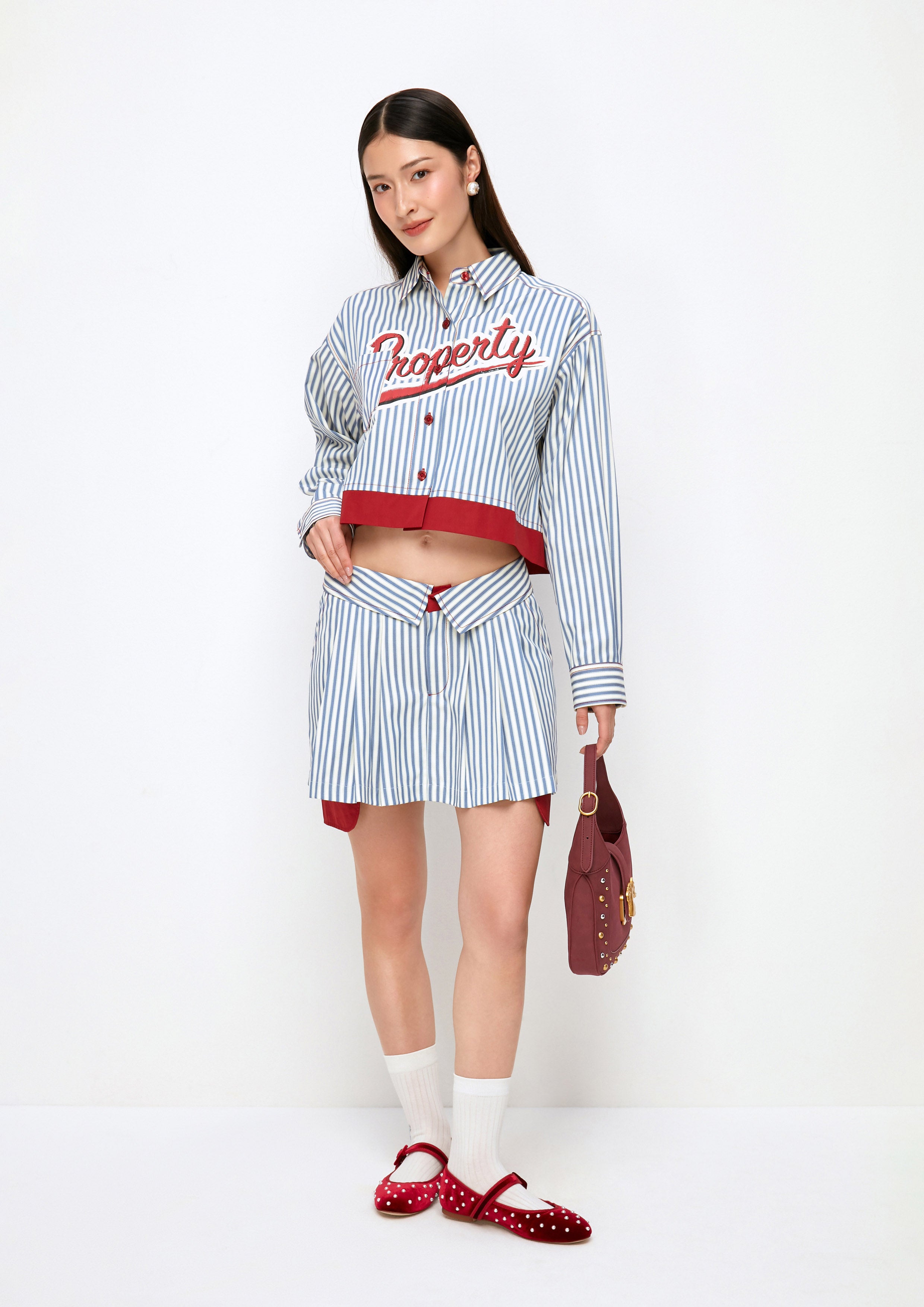 Stripe Turn Up Waist Mini Skirt Property of Jolly