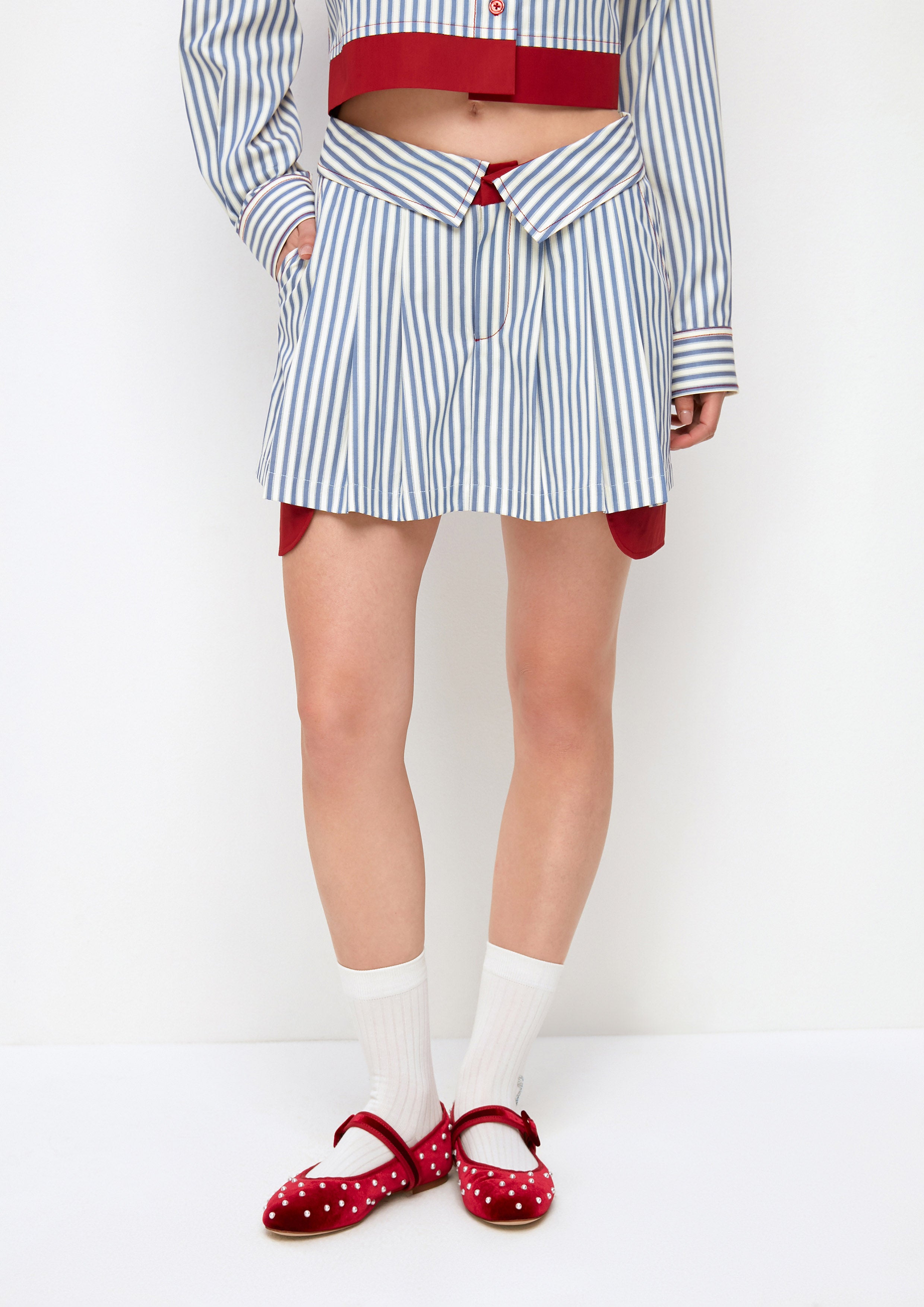Stripe Turn Up Waist Mini Skirt Property of Jolly