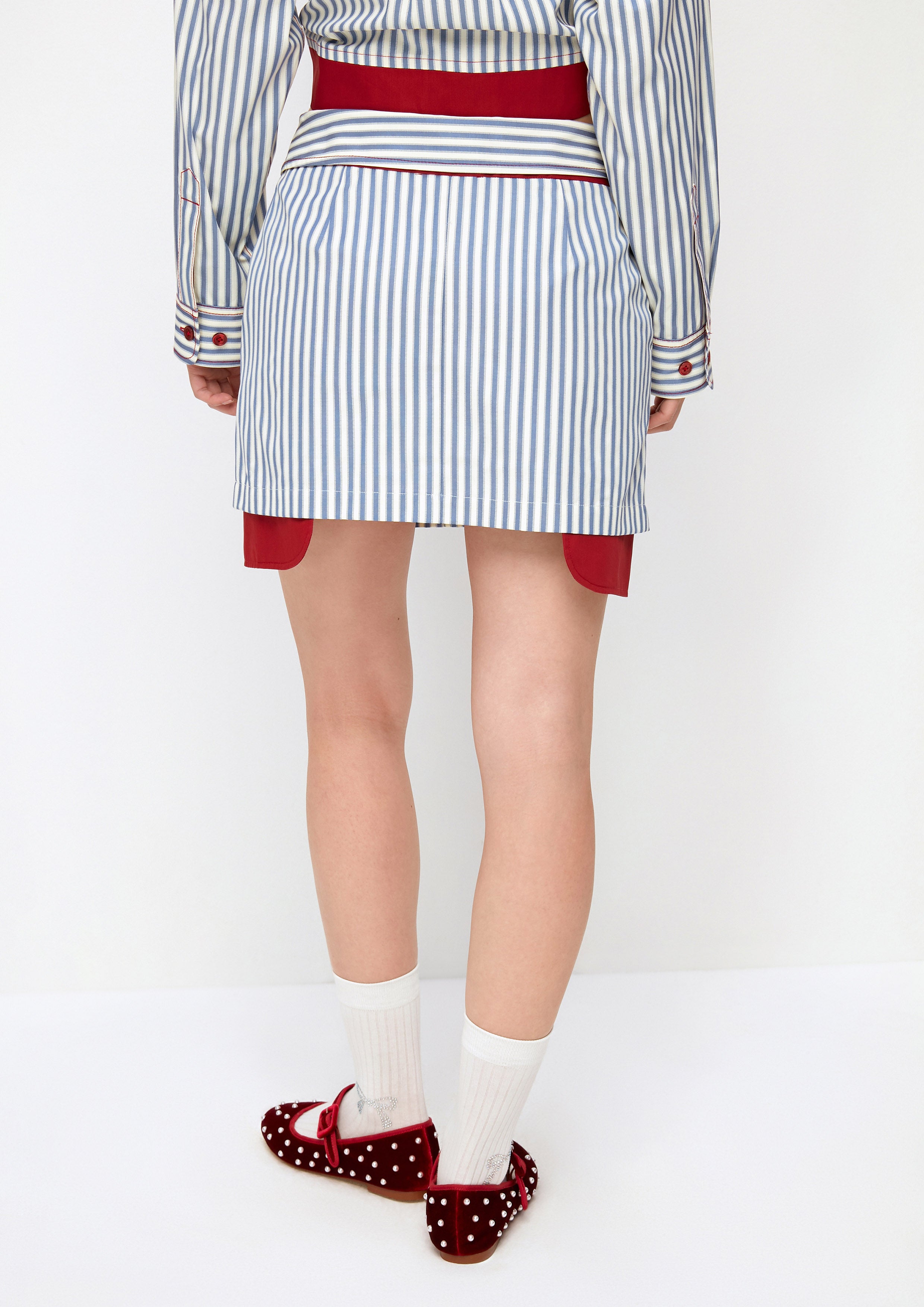 Stripe Turn Up Waist Mini Skirt Property of Jolly