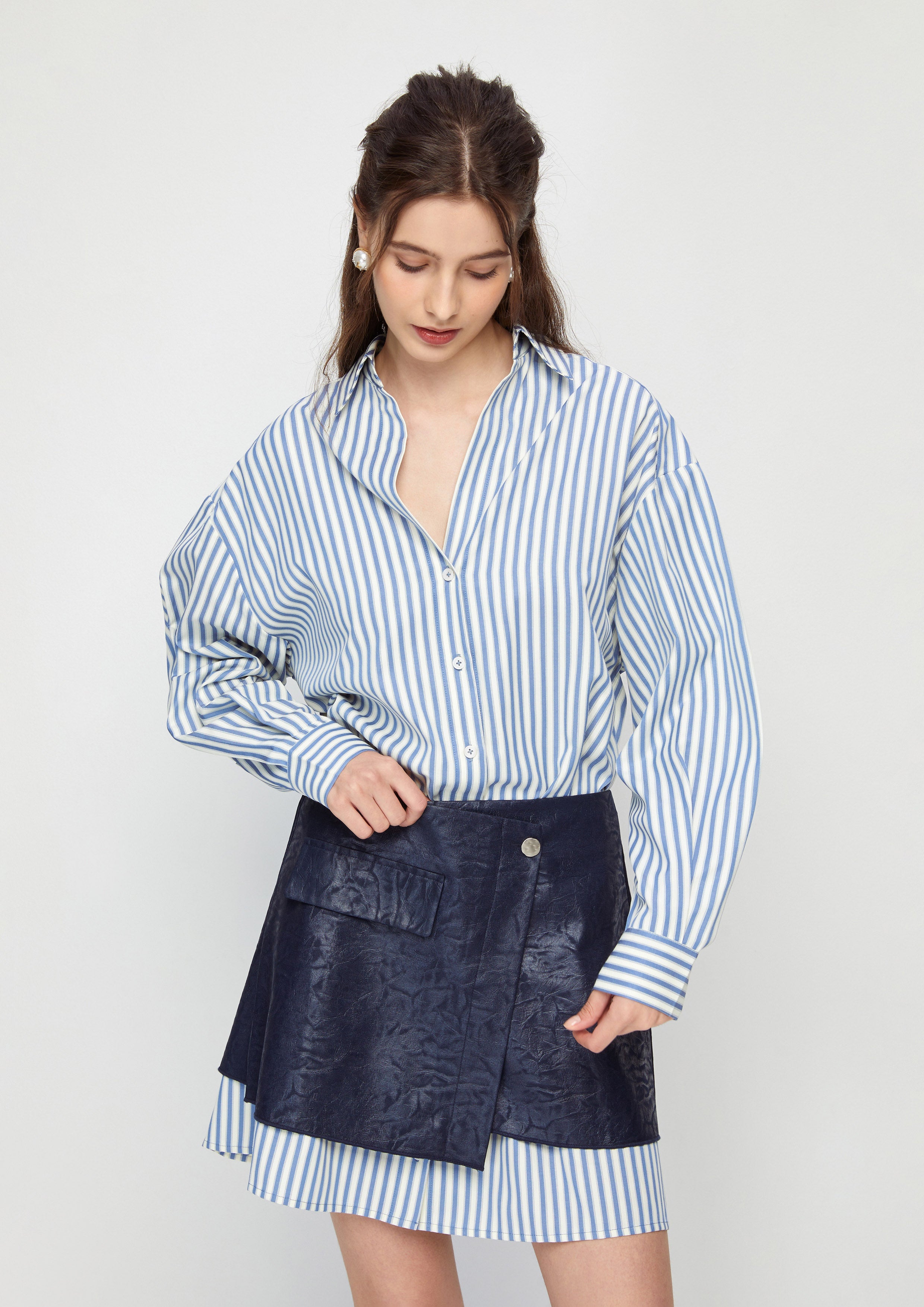 Stripe Shirt Dress With Mini Skirt Dust and Diamond