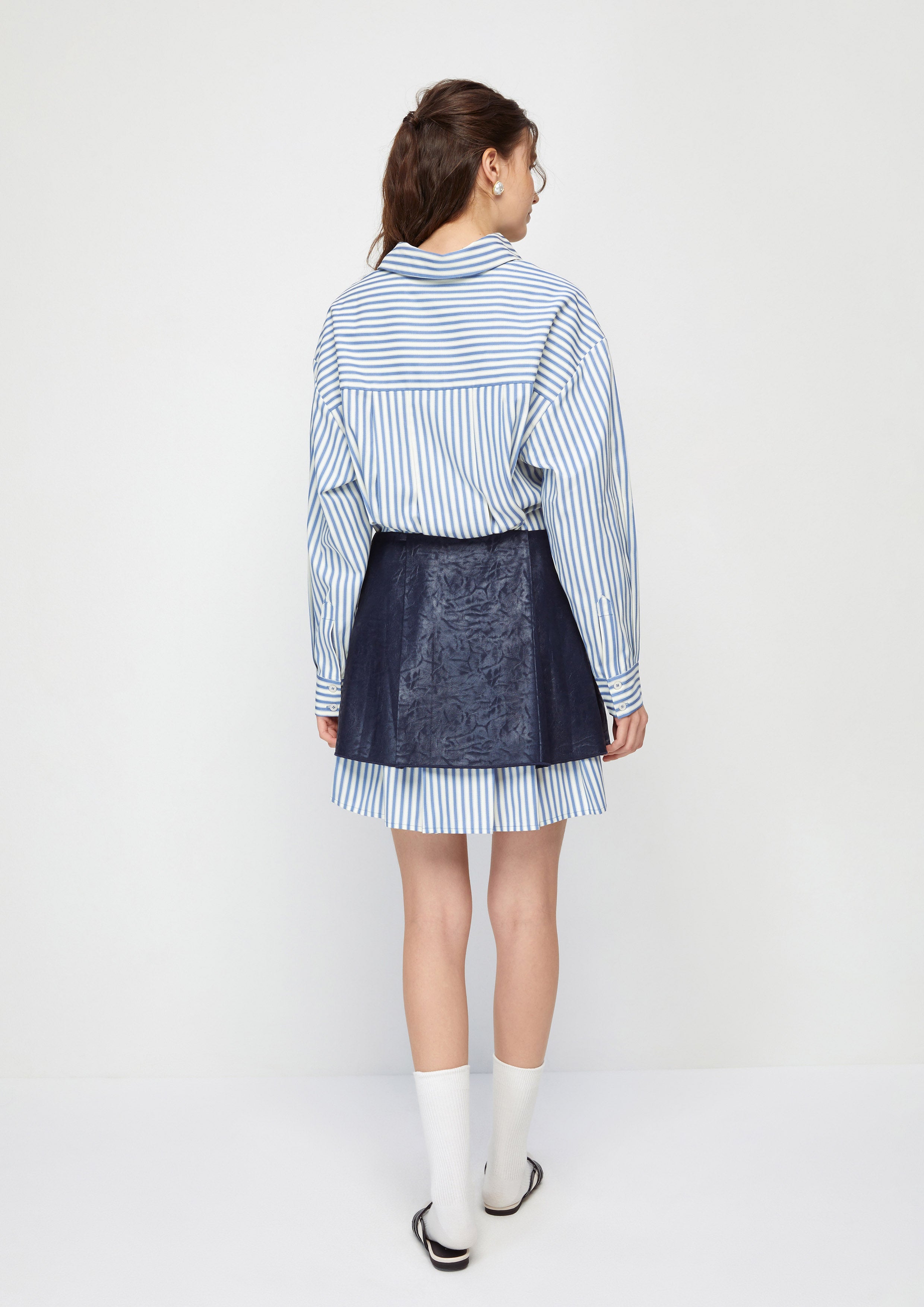 Stripe Shirt Dress With Mini Skirt Dust and Diamond