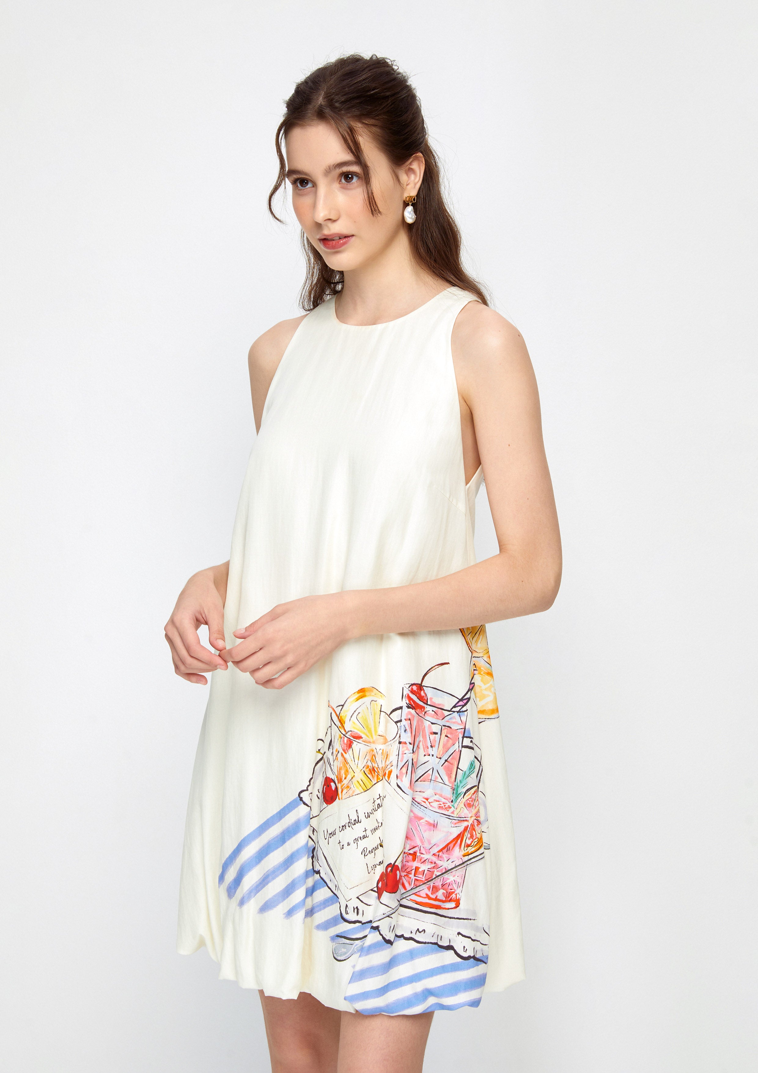 Print Balloon Skirt Mini Dress Take Sip