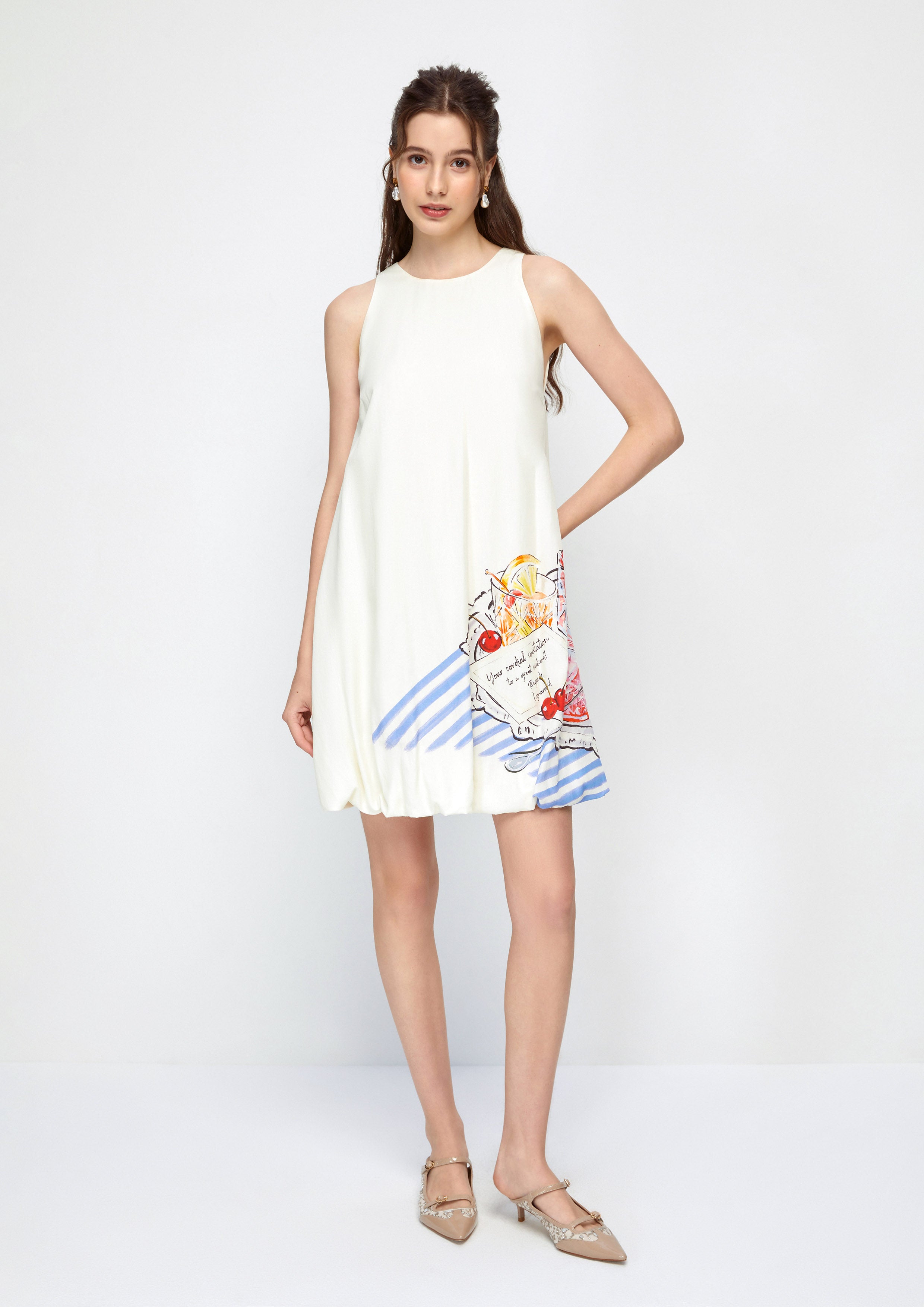 Print Balloon Skirt Mini Dress Take Sip