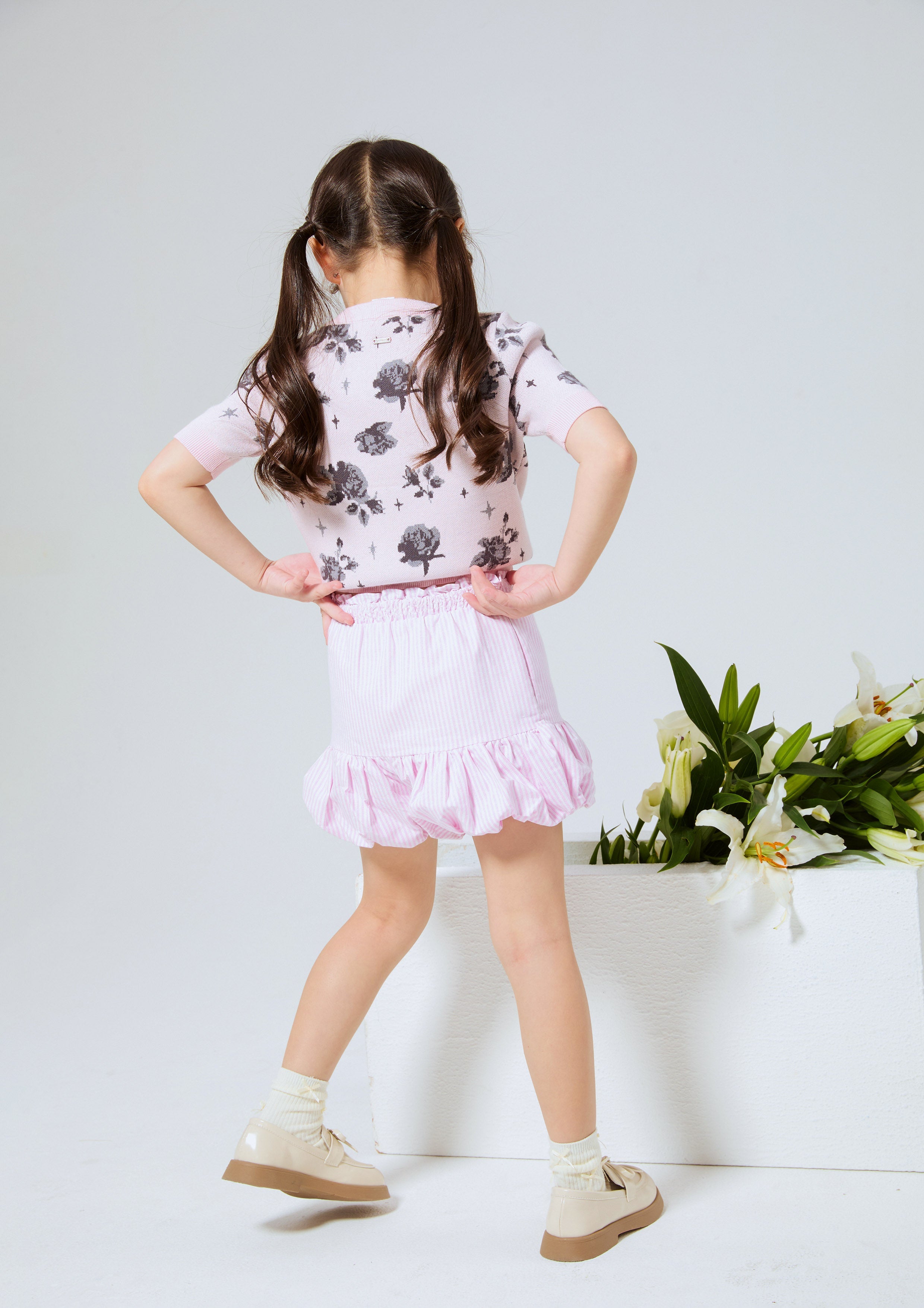 เสื้อนิตแขนสั้นลายดอกกุหลาบ สำหรับเด็กผู้หญิง คอลเลกชัน Rodeo Rose