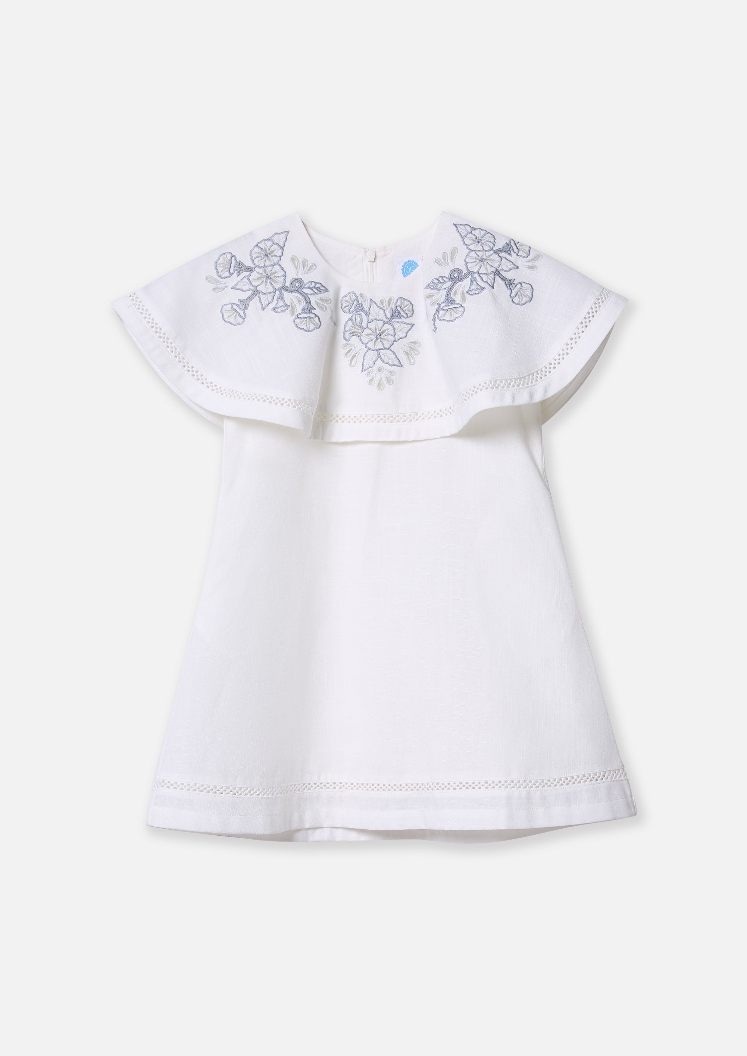 เดรสสั้นปกคอระบายปักลายดอกไม้ คอลเลกชัน Cruise to the Full Bloom