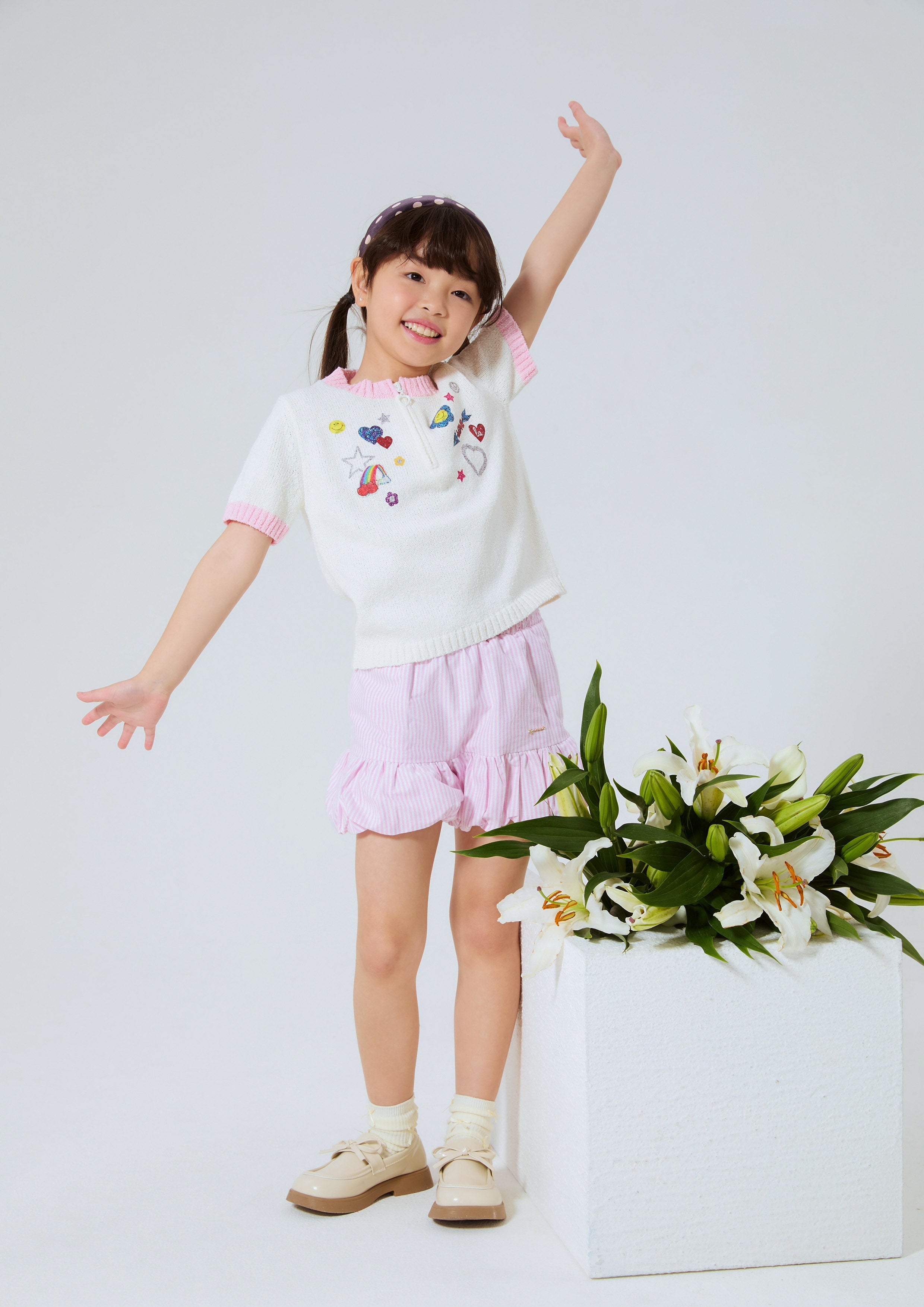 เสื้อแขนสั้นผ้านิตปักลาย สำหรับเด็กผู้หญิง คอลเลกชัน Like a Virgin