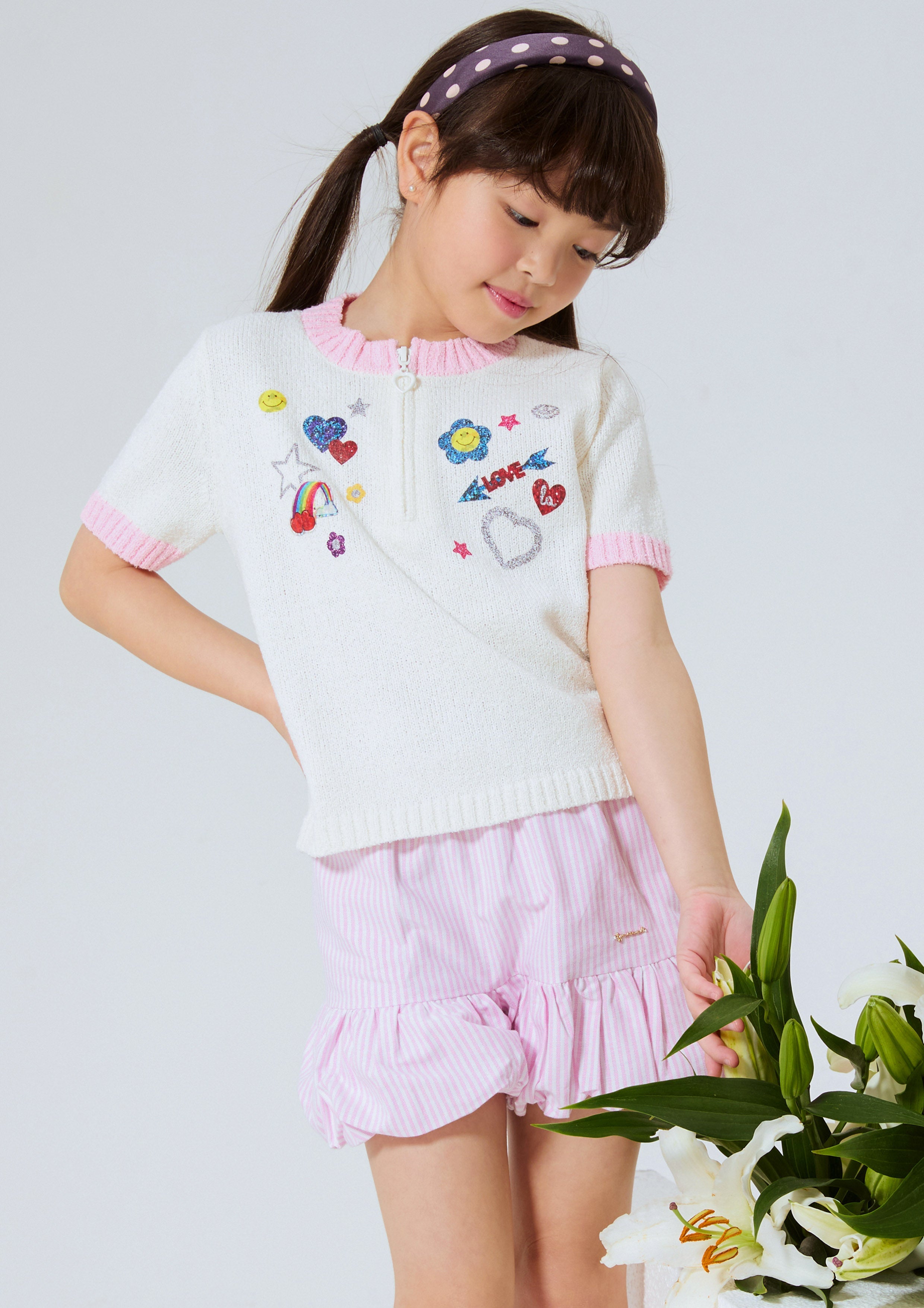 เสื้อแขนสั้นผ้านิตปักลาย สำหรับเด็กผู้หญิง คอลเลกชัน Like a Virgin