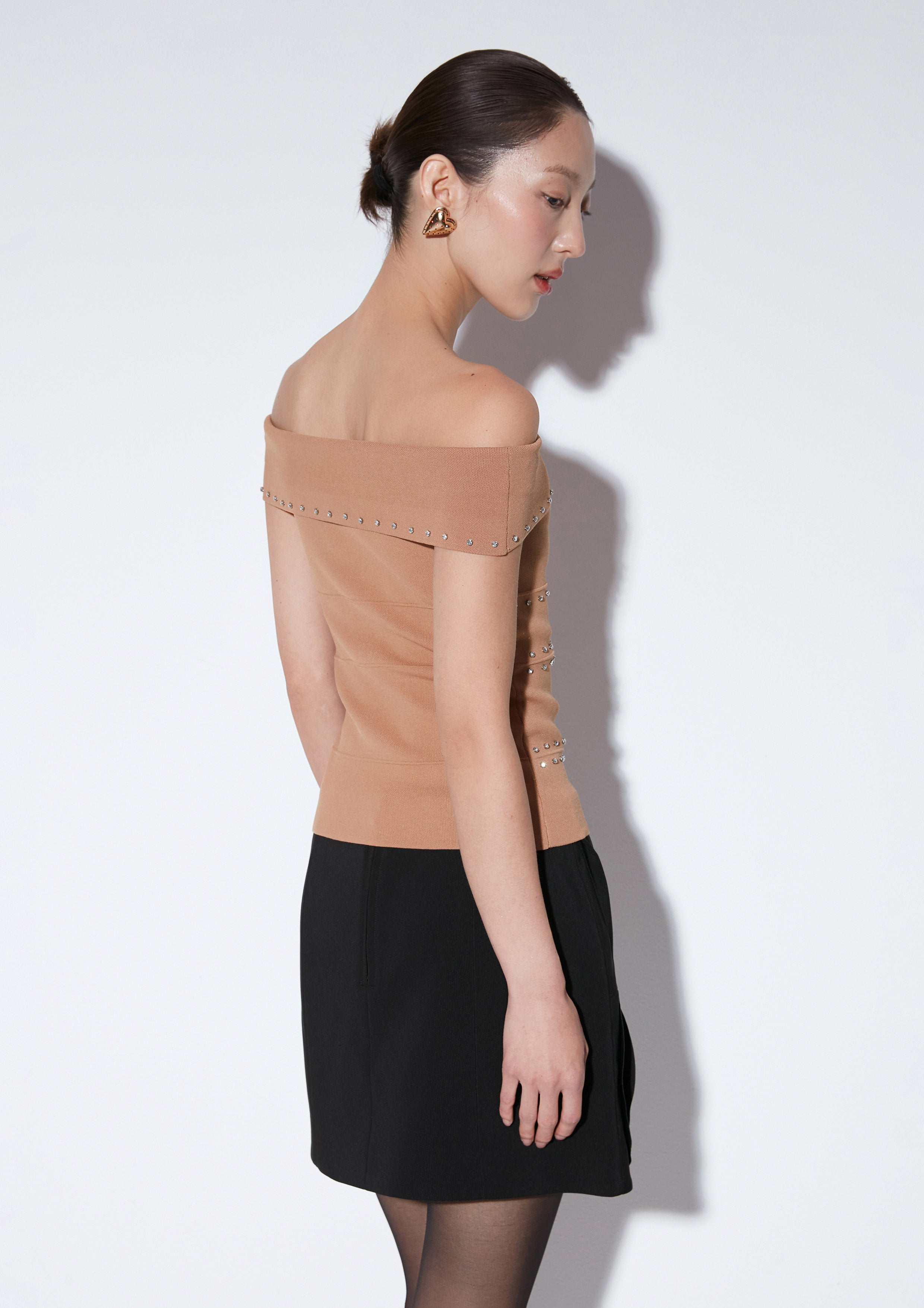 Crystal Embellished Off-Shoulder Top Texture Club