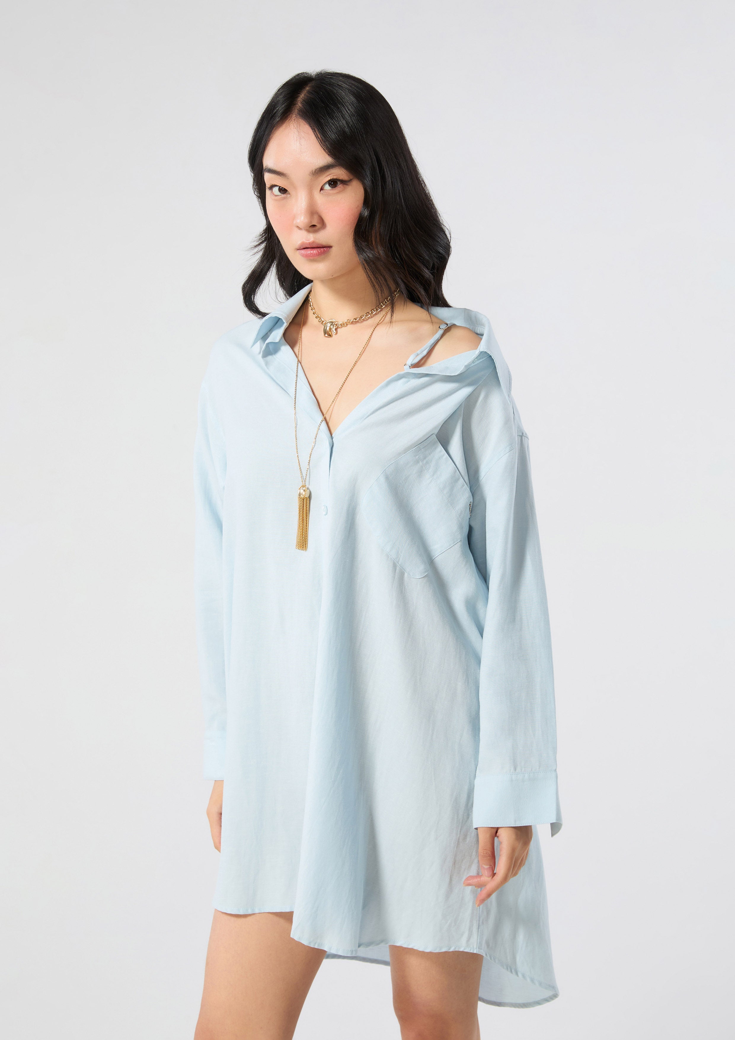 Long Sleeve Shirt Dress Rosewood Fleur