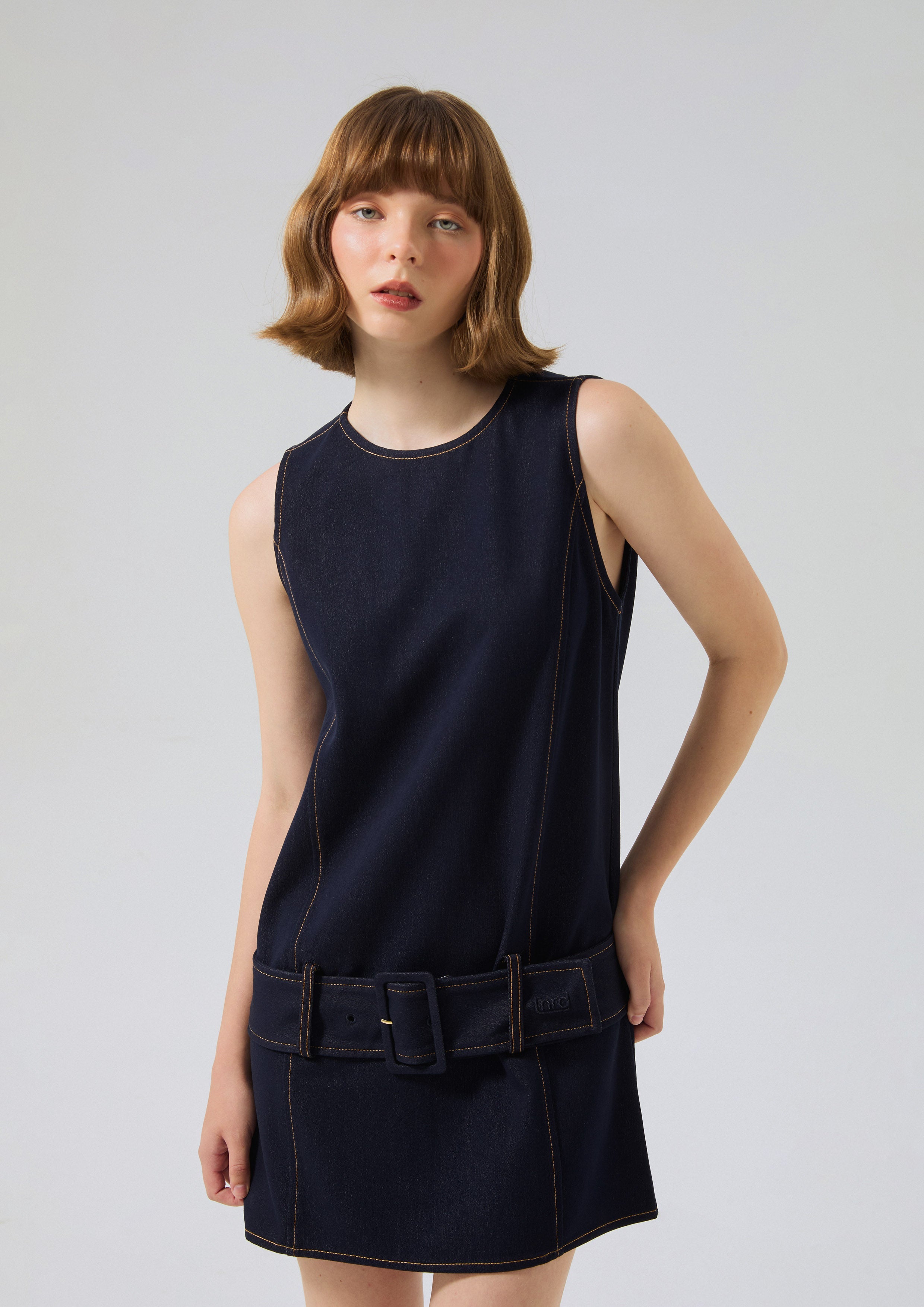 Contrast Stitching Mini Dress With Buckle Miracle Voyard