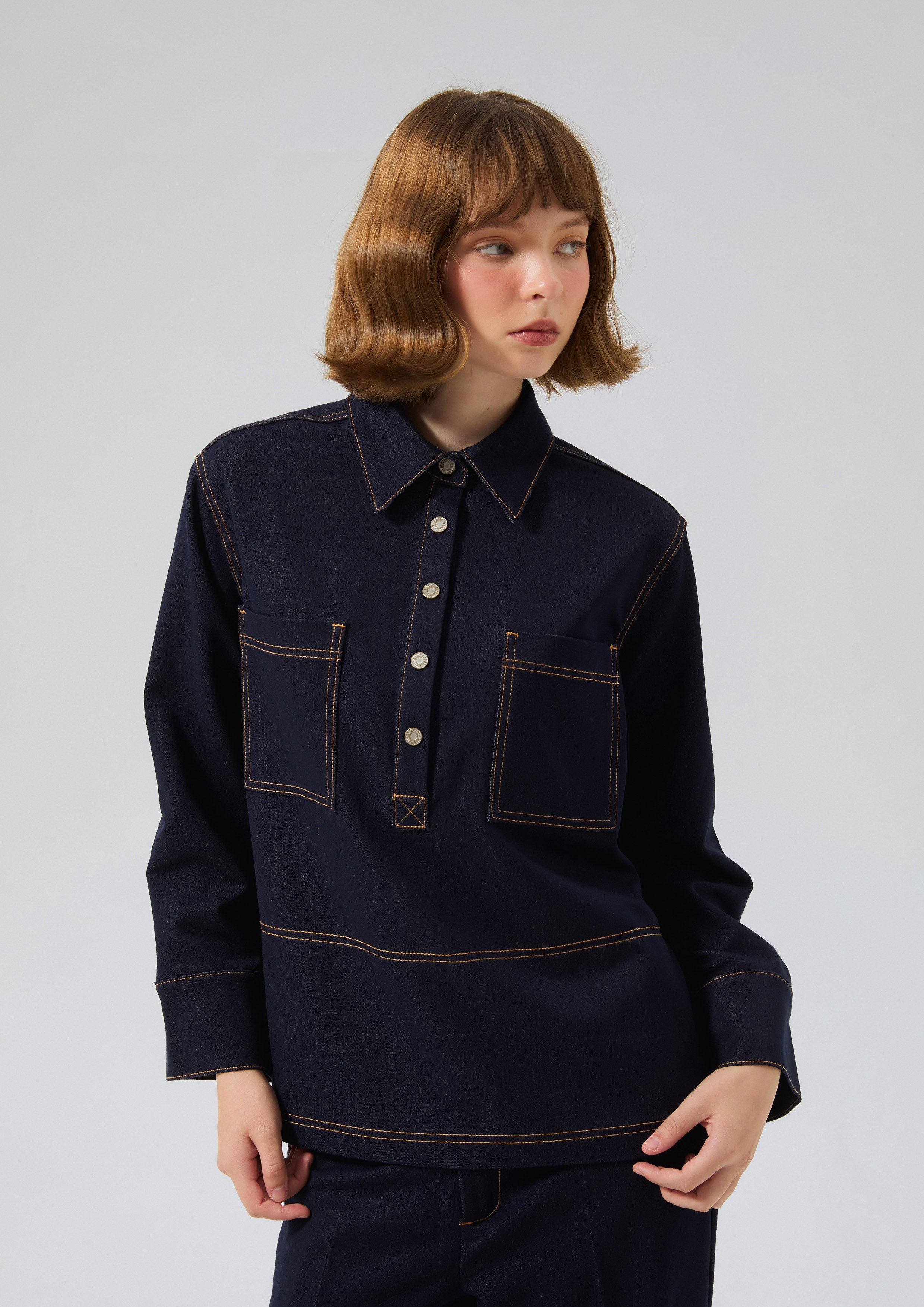 Create Your Signature Look with Contrast Stitching Denim Shirt
