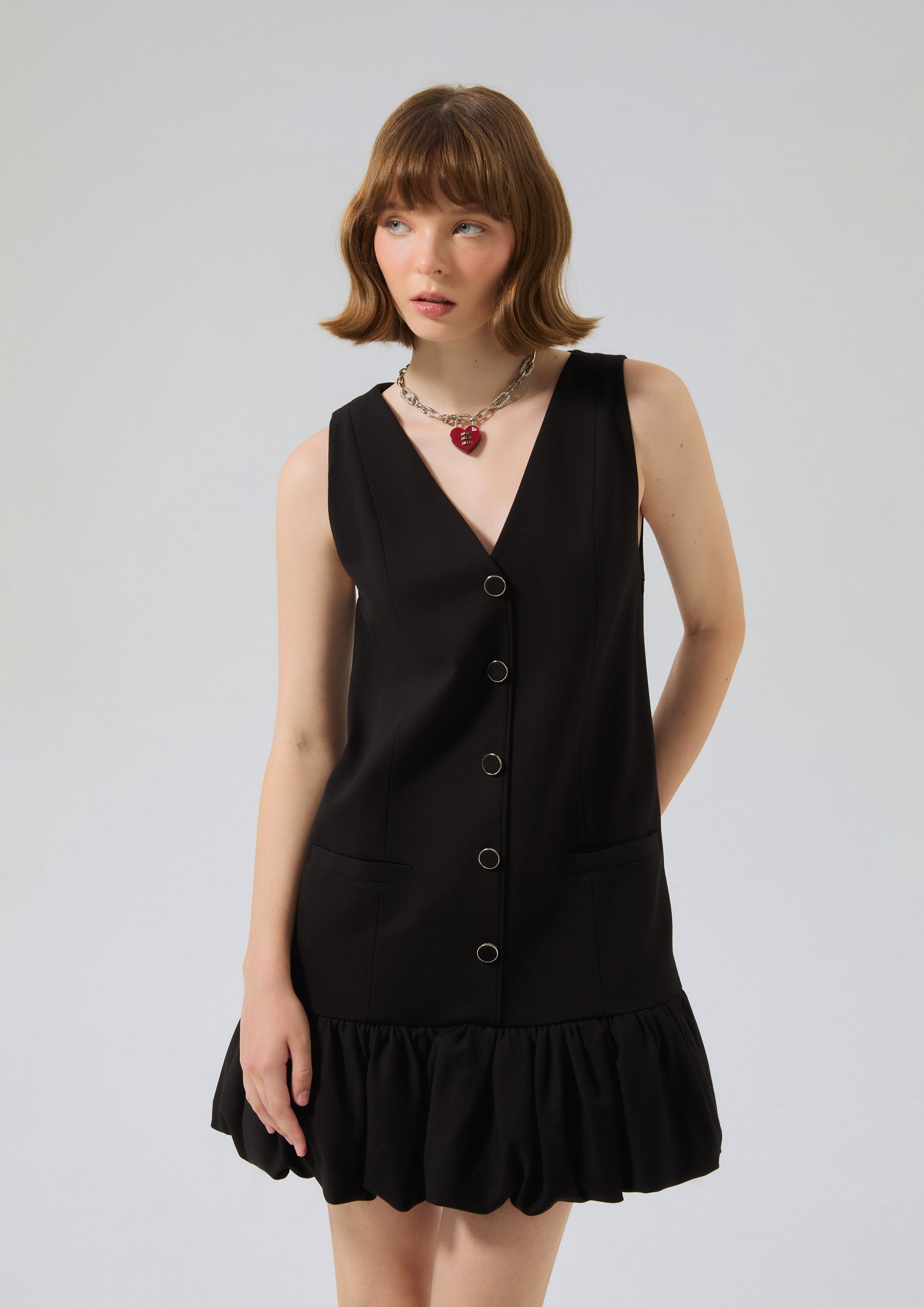 Button Up Puff Skirt Mini Dress Miracle Voyard