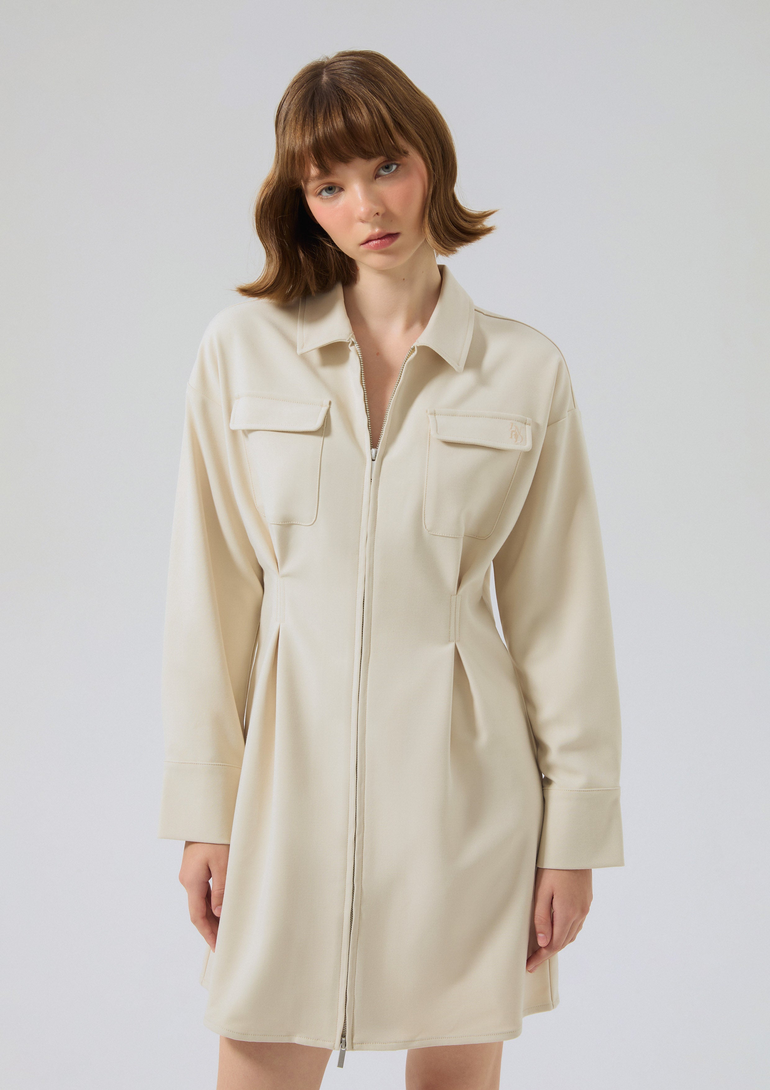 Zip Up Front Pleated Mini Dress Miracle Voyard