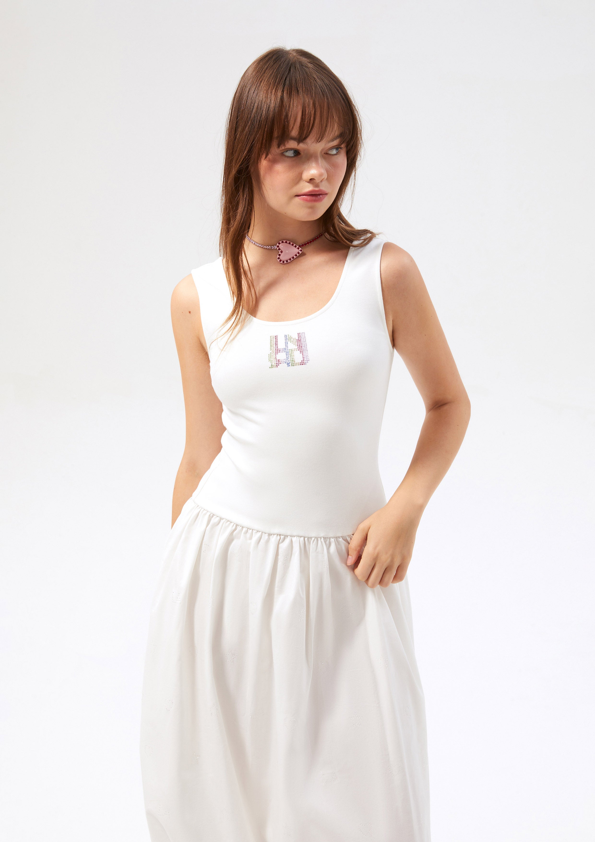 Crystal Logo Puff Skirt Midi Dress Neon Dreams