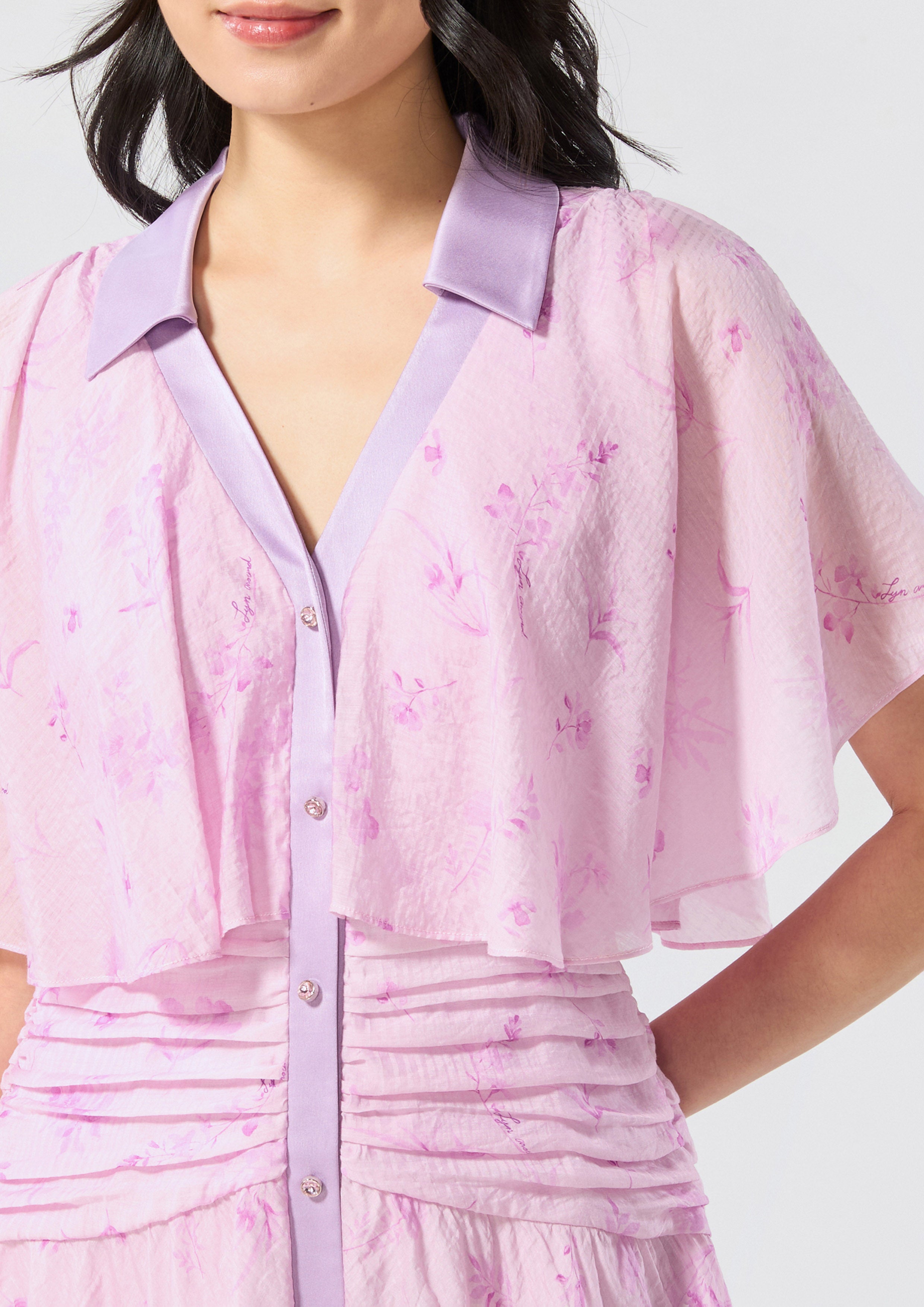 Print Cinched Pleated Waist Mini Dress Rodeo Rose