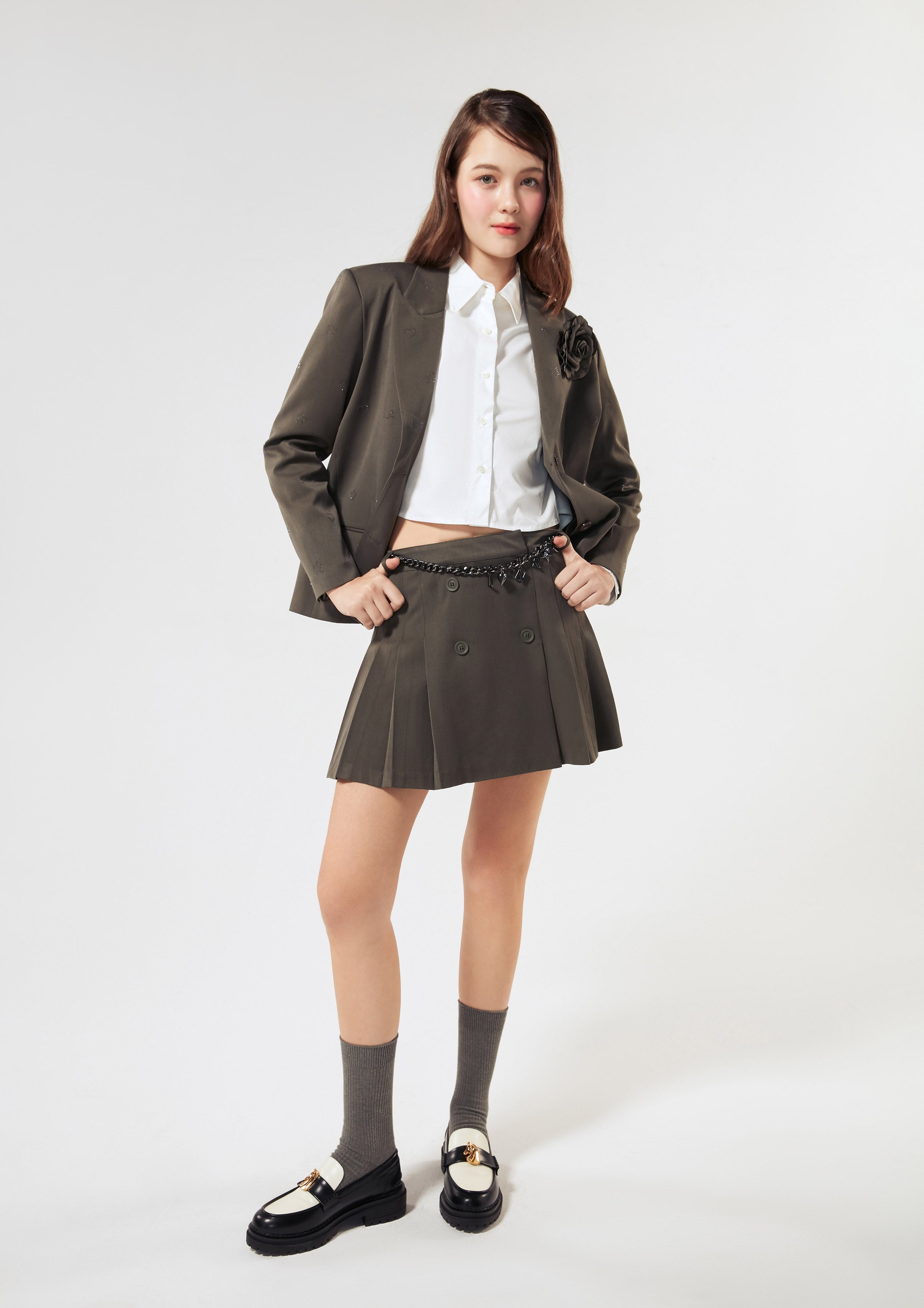 Pleated Mini Skirt With Chain Belt Neon Dreams
