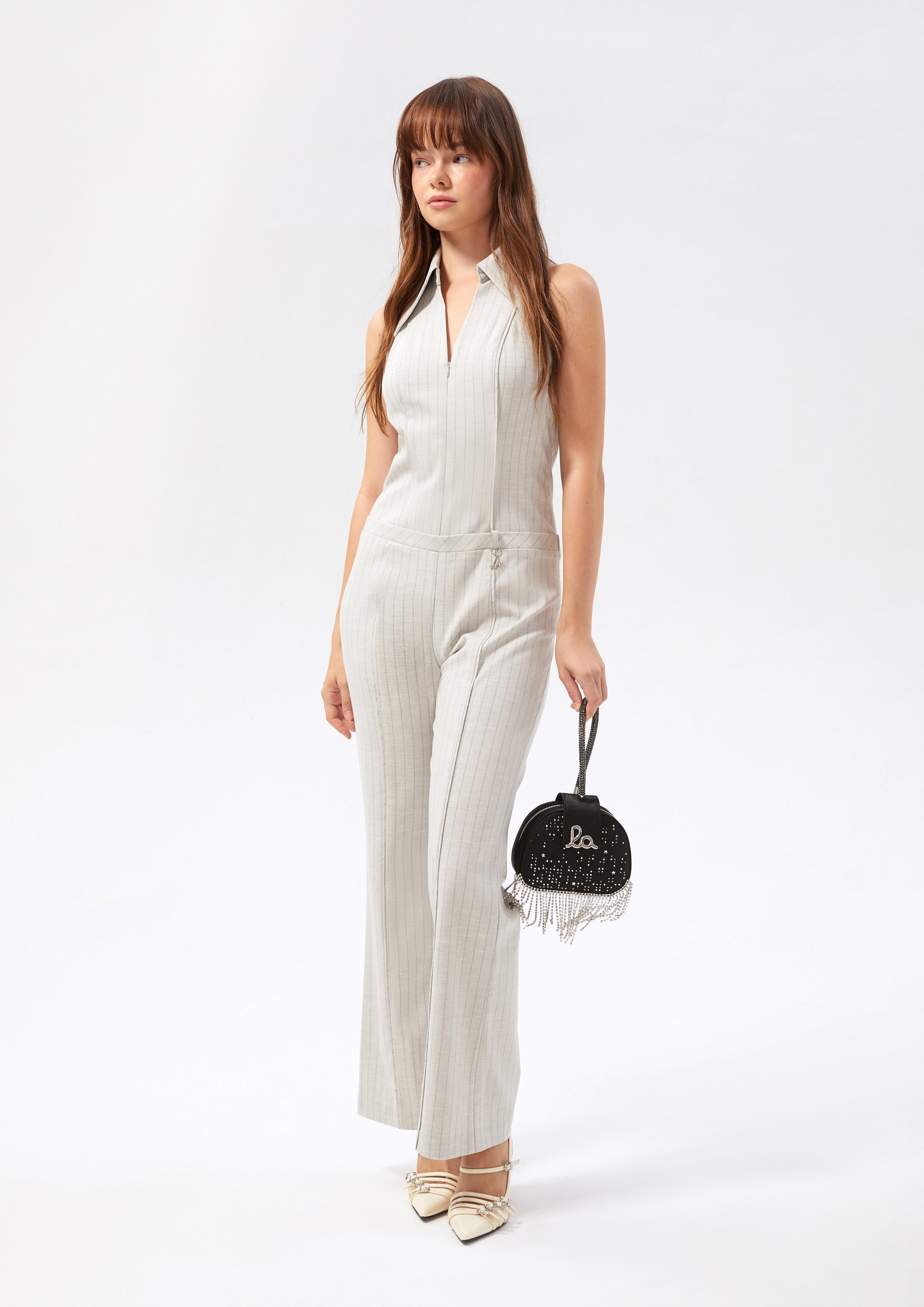 จัมพ์สูทลายทางแต่งซิปด้านหน้า คอลเลกชัน Working on Board