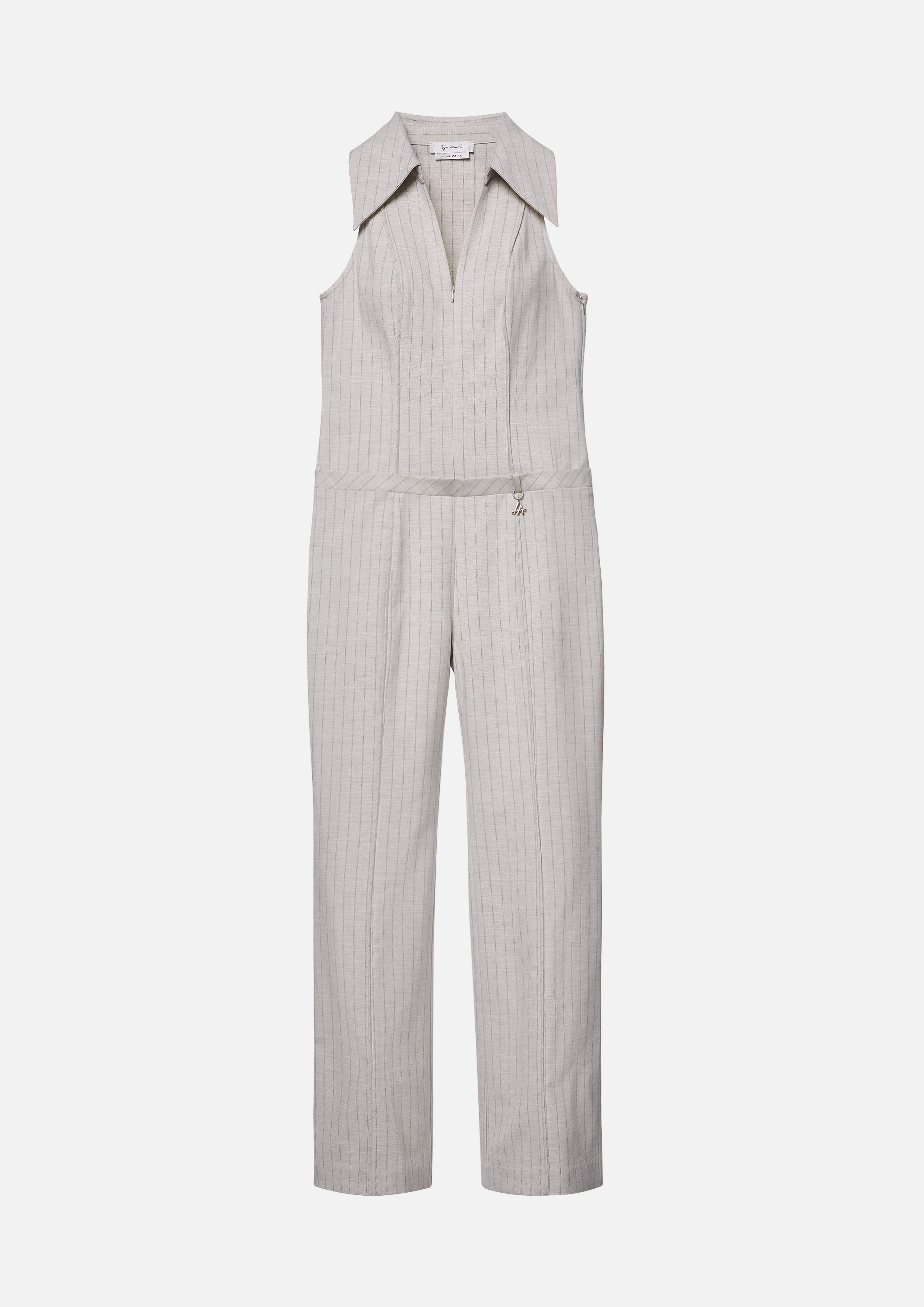 Pinstripe Sleeveless Jumpsuit Working on Board
