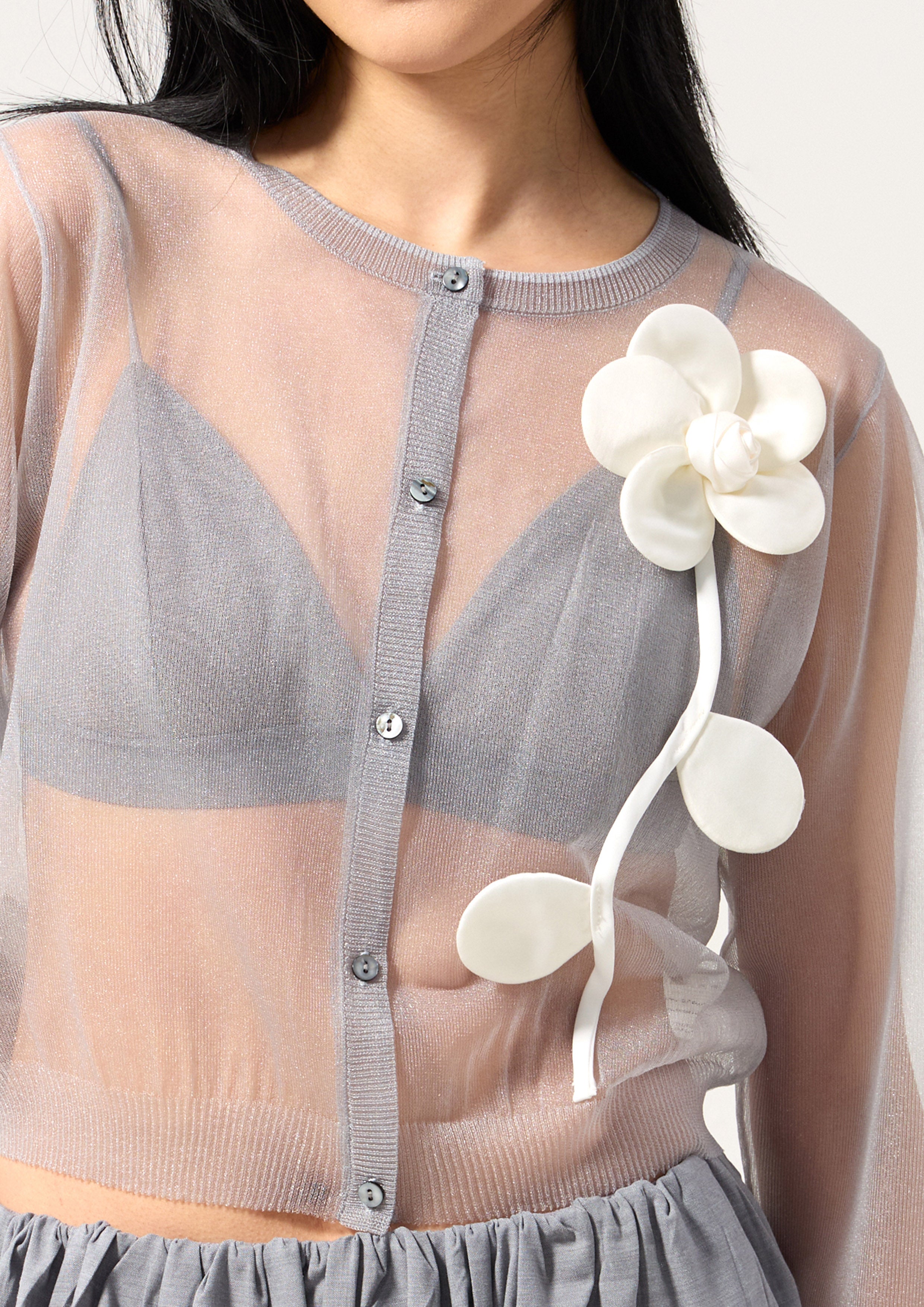 เสื้อคาร์ดิแกนผ้าเชียร์ปักลายดอกไม้ คอลเลกชัน Neon Dreams