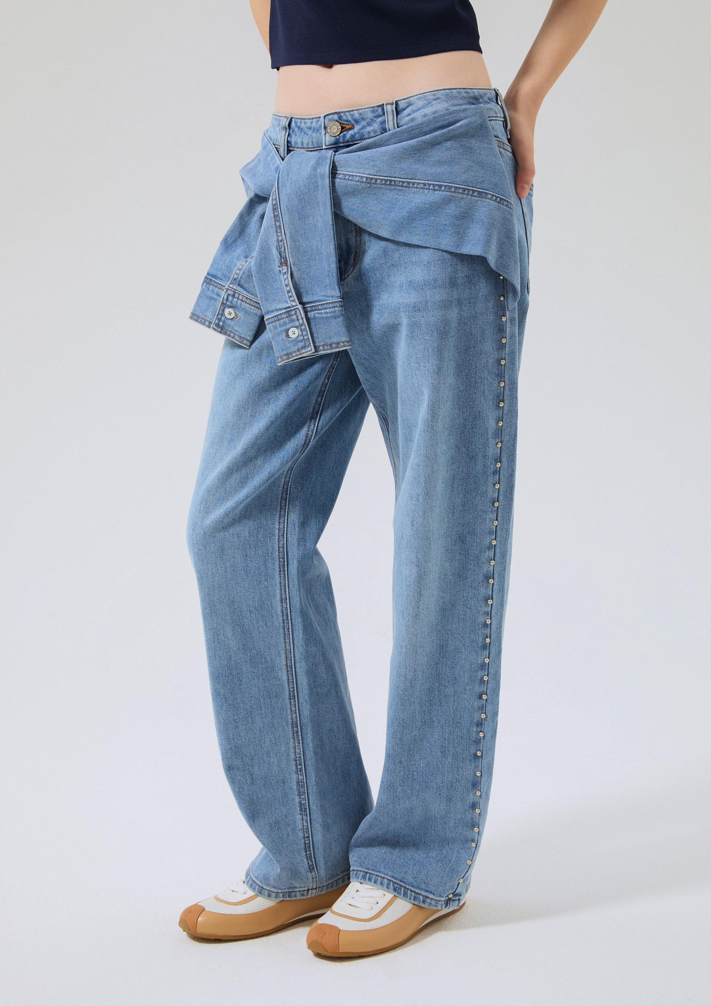 Waist-Tie Layered Denim Pants Speed Voyard