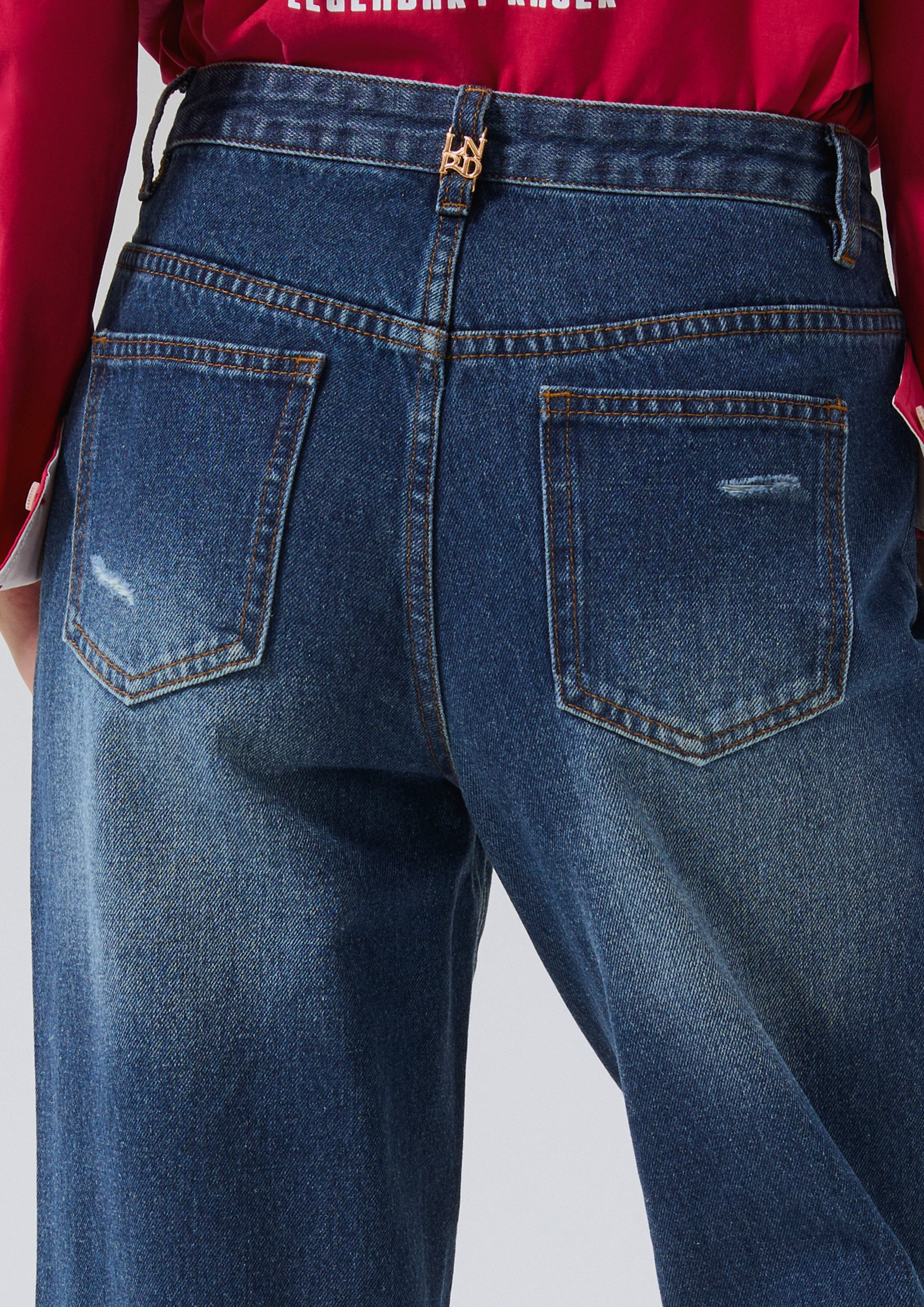 กางเกงเดนิมขายาวแต่งขาด คอลเลกชัน Basic Denim