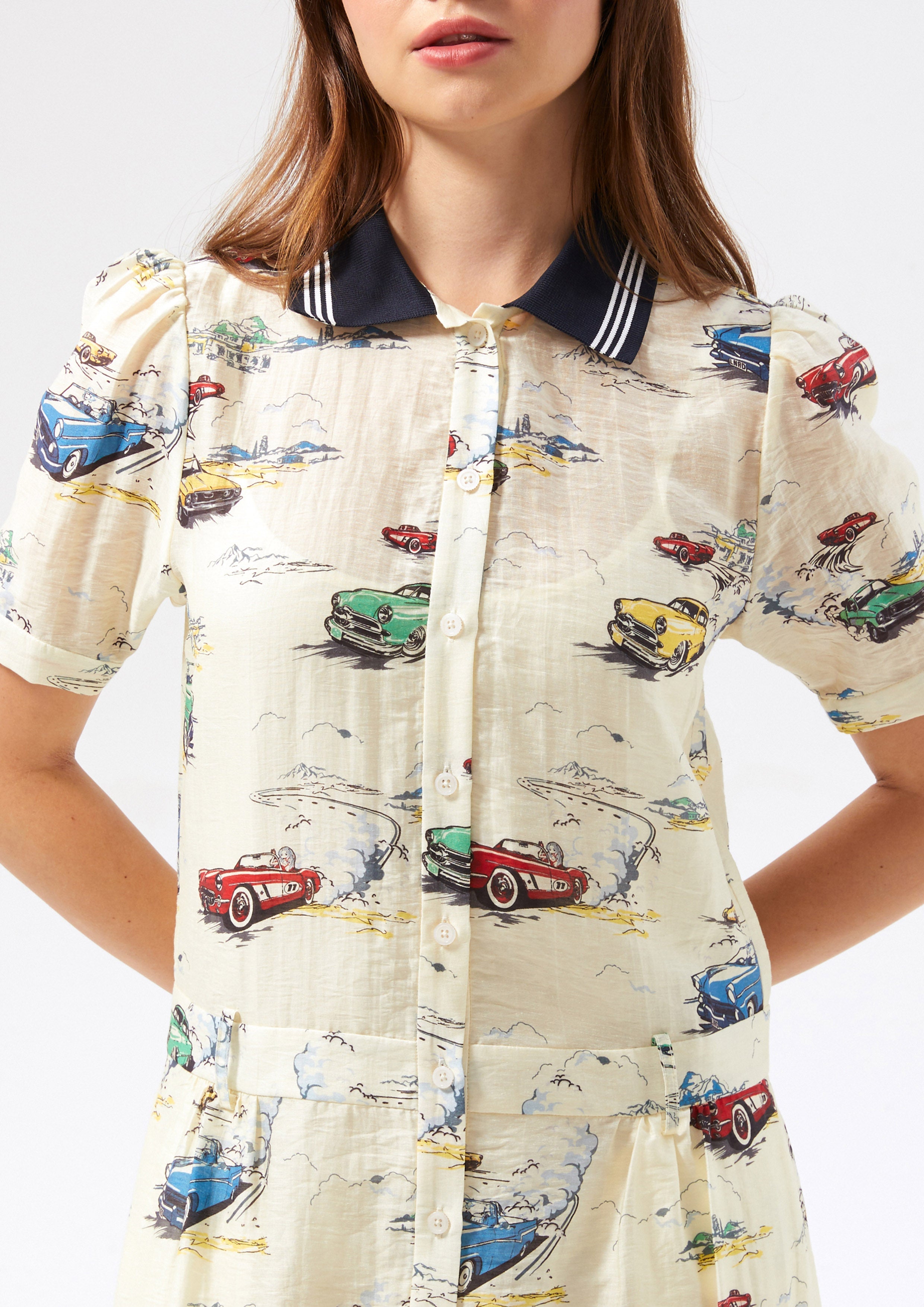 Car Print Midi Dress Speed Voyard