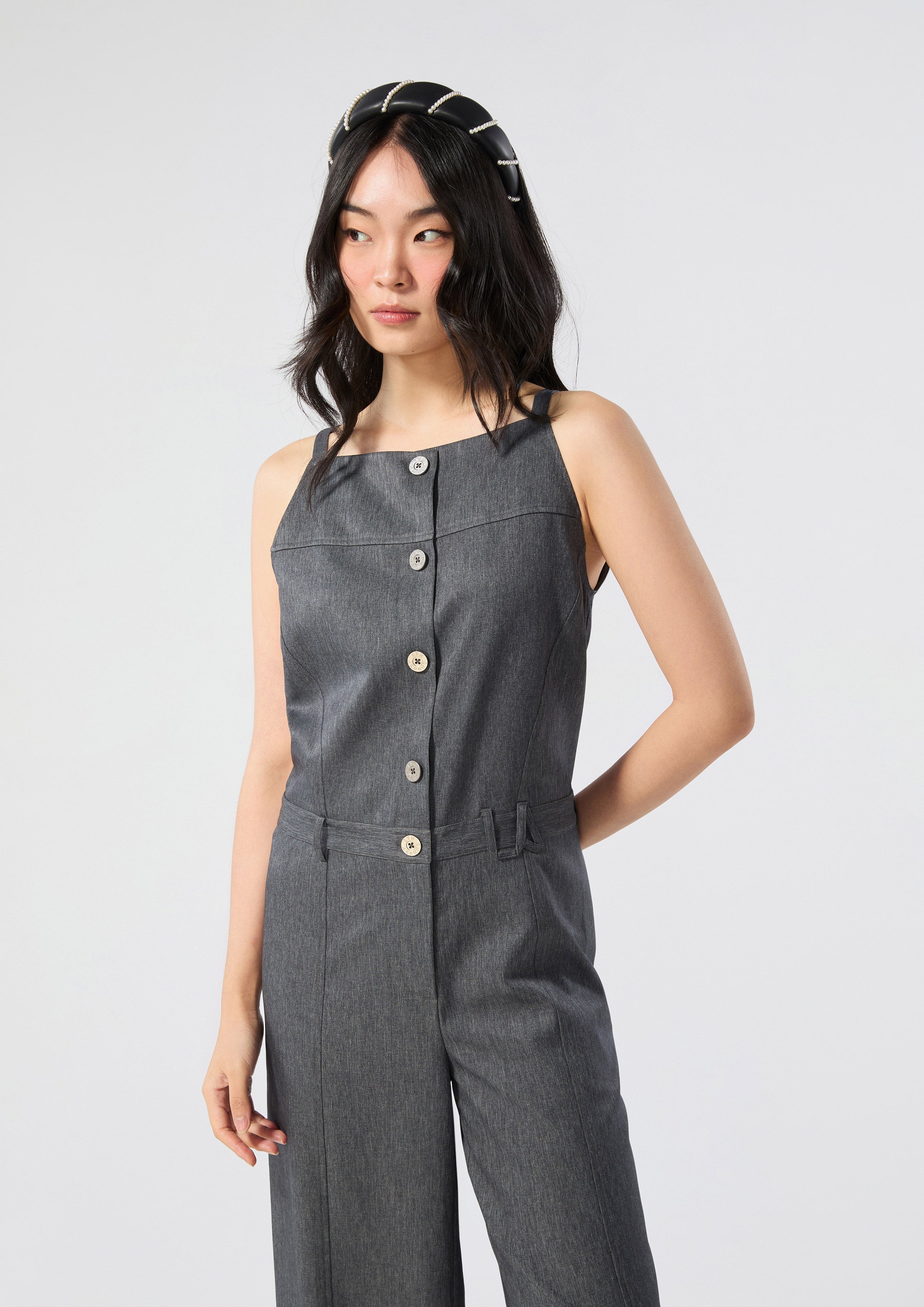 จัมพ์สูทสายเดี่ยวติดกระดุม คอลเลกชัน Rosewood Fleur