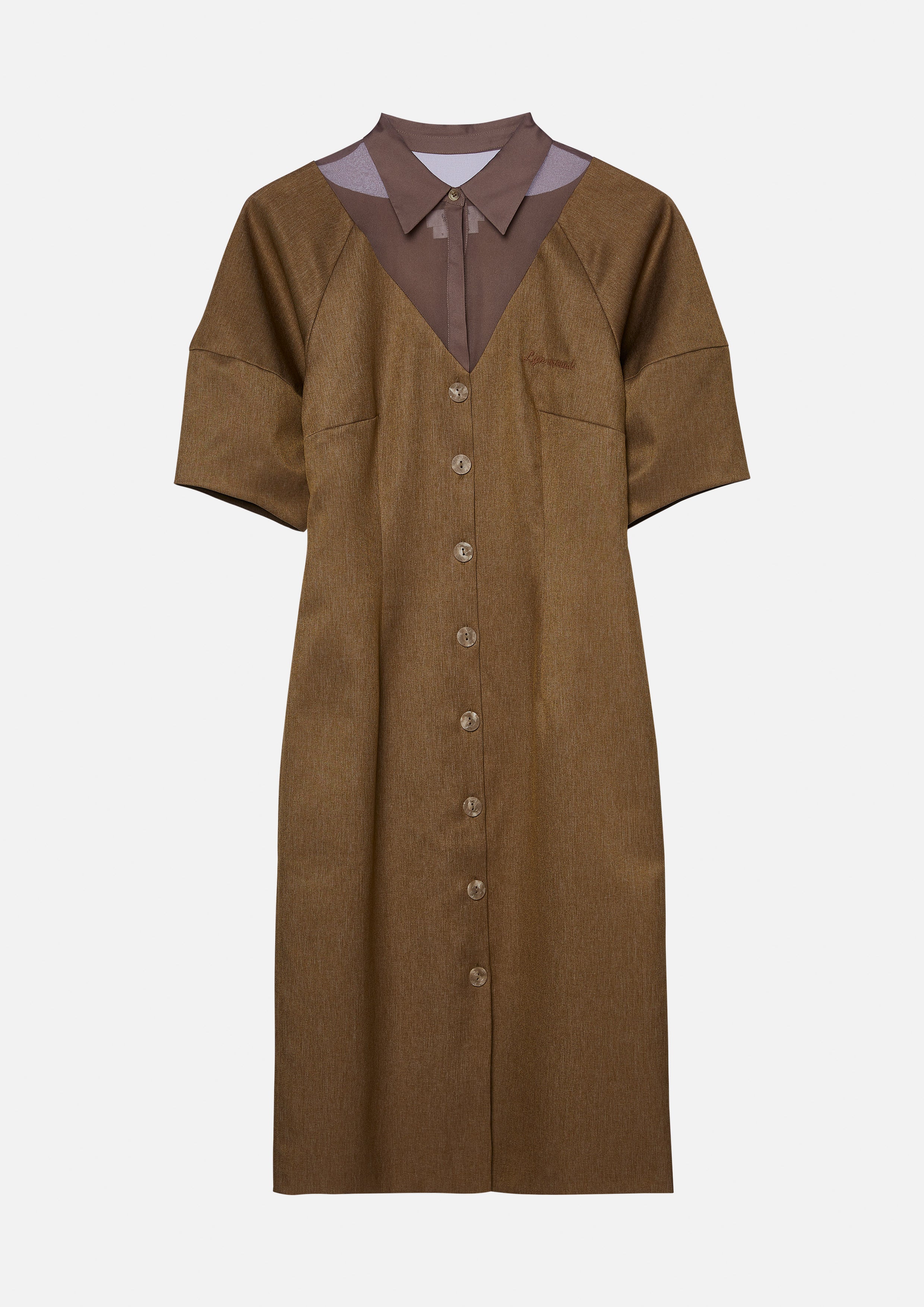 เดรสมิดิติดกระดุมพร้อมพาแนลผ้าเชียร์ คอลเลกชัน Rosewood Fleur