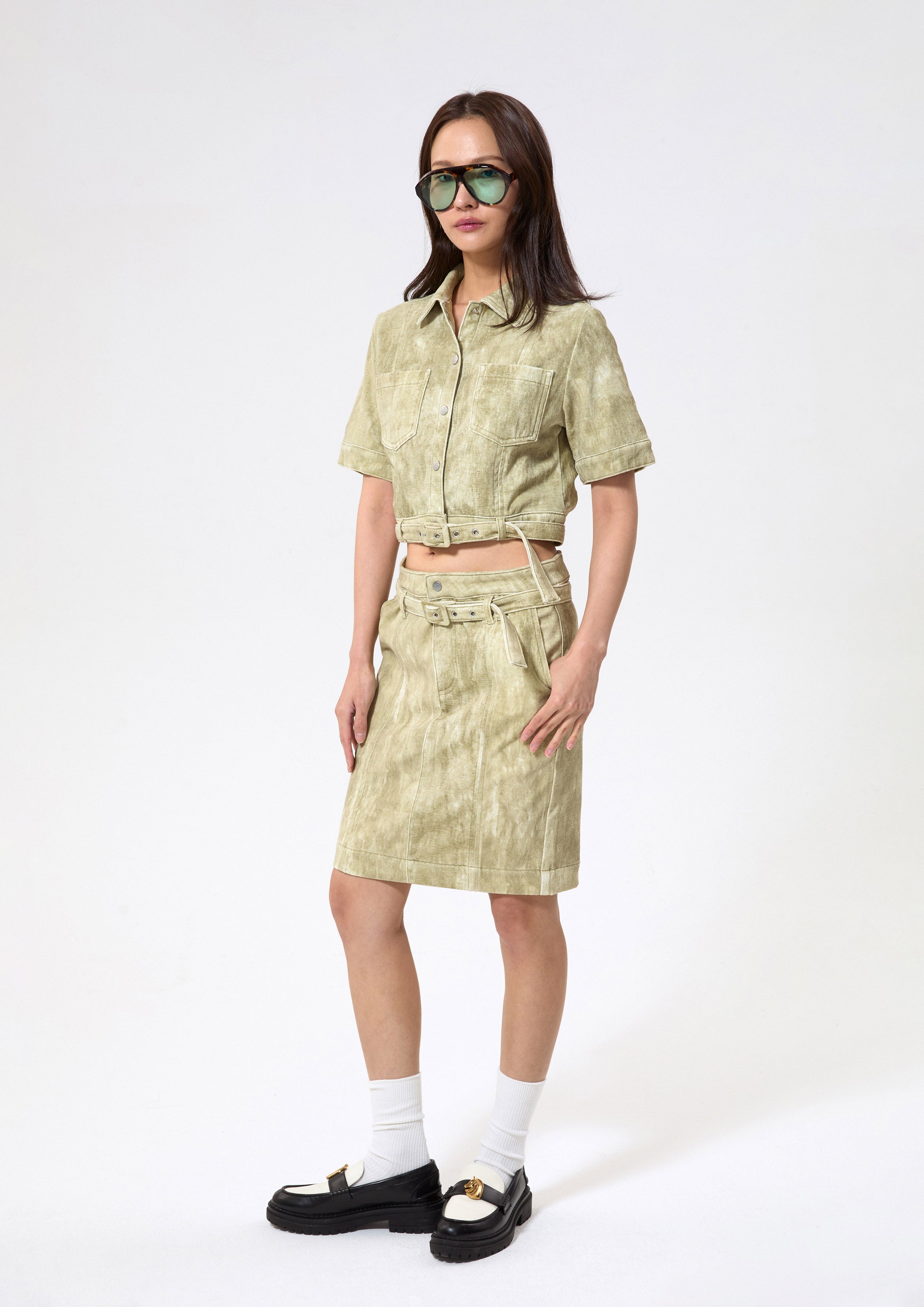 Printed Belted Midi Skirt Working on Board