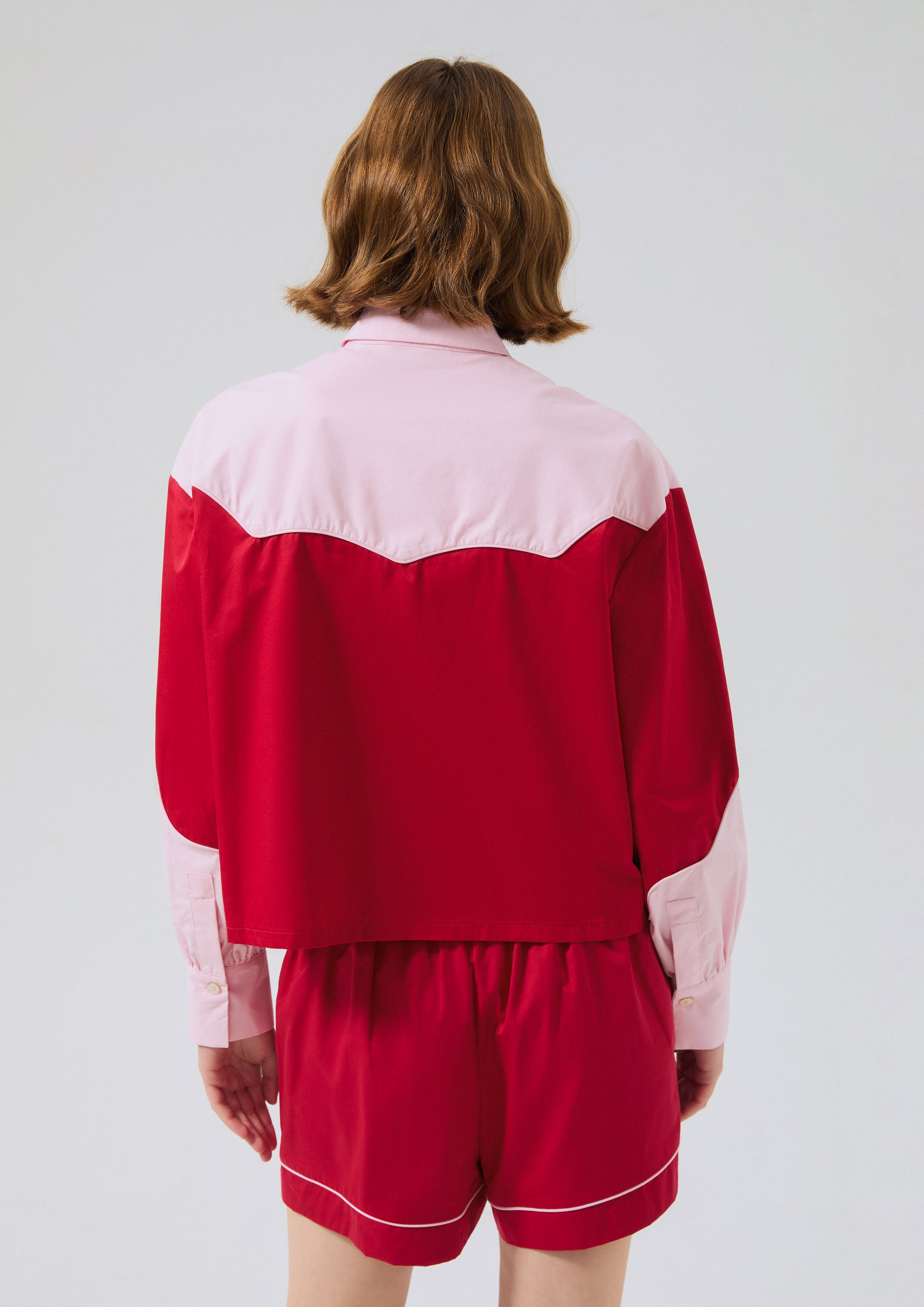 Velvet Panel Zip Up Long Sleeve Shirt Rouge Luck