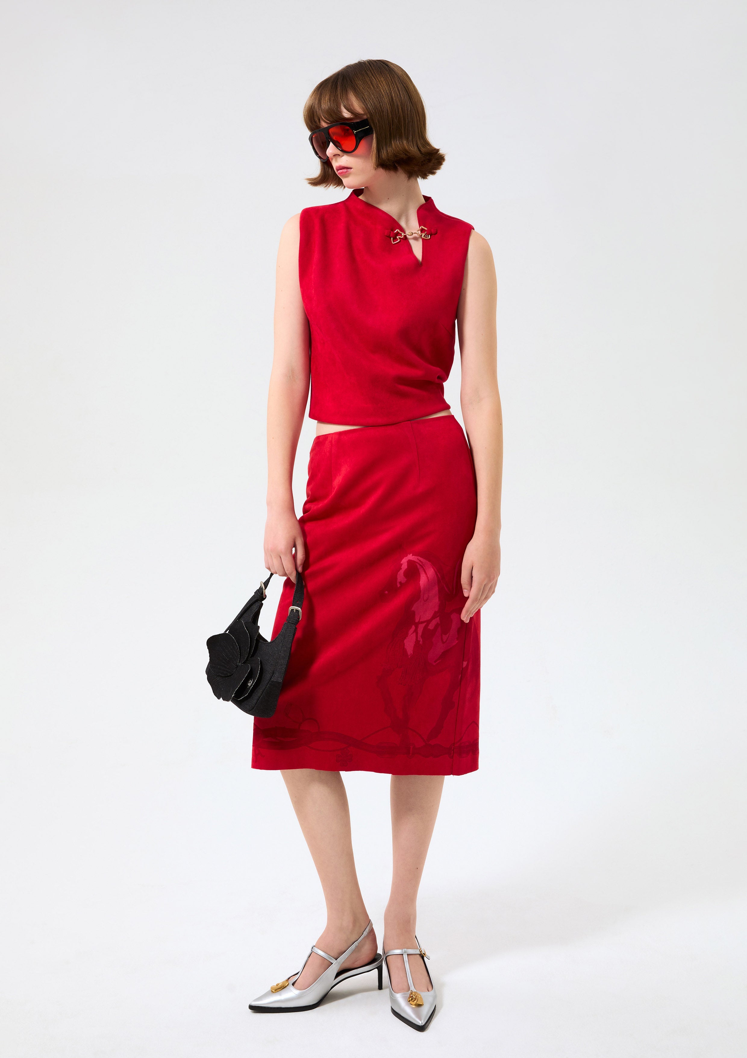 Velvet Pencil Skirt Rouge Luck