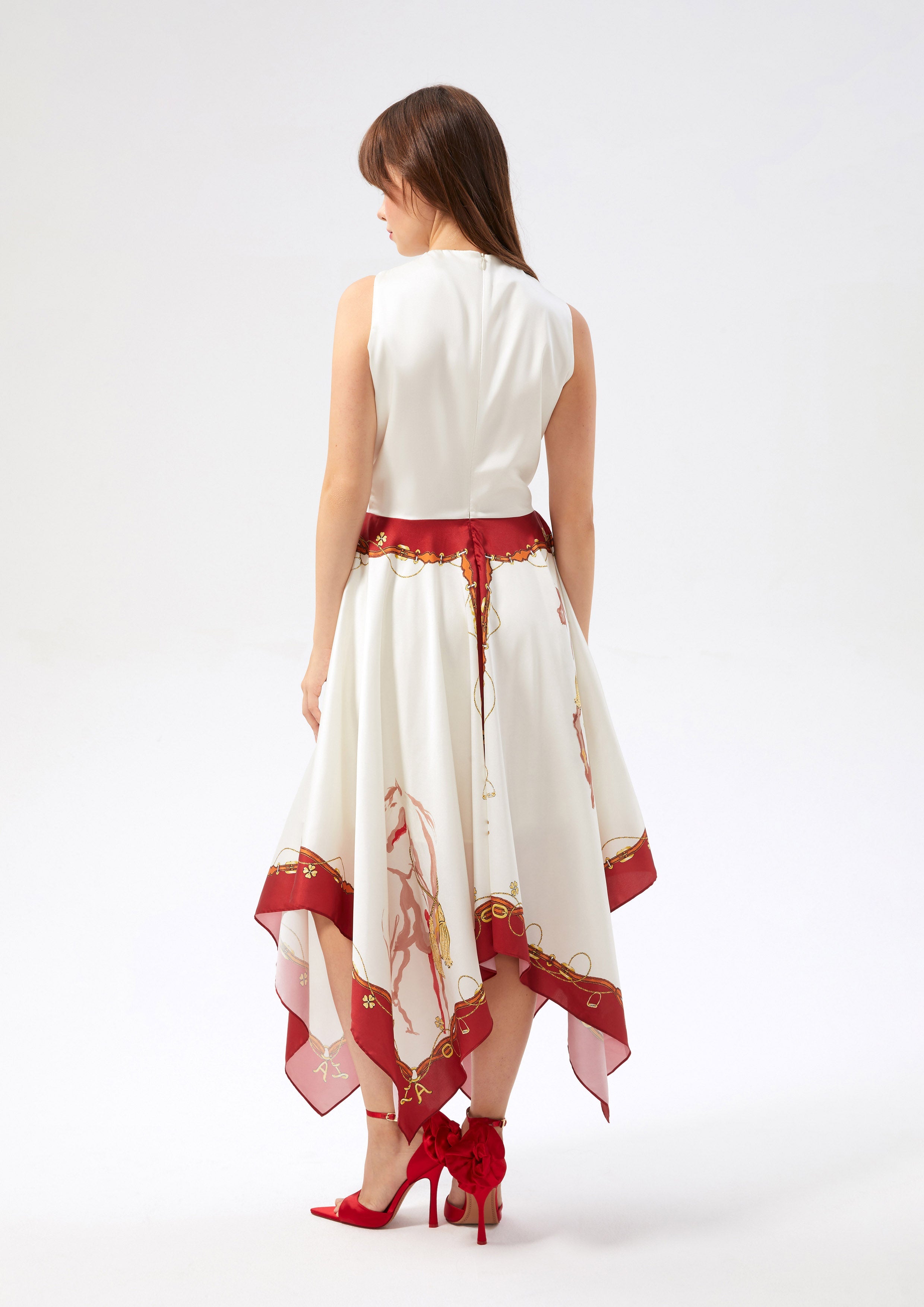 Satin Handkerchief Skirt Midi Dress Rouge Luck