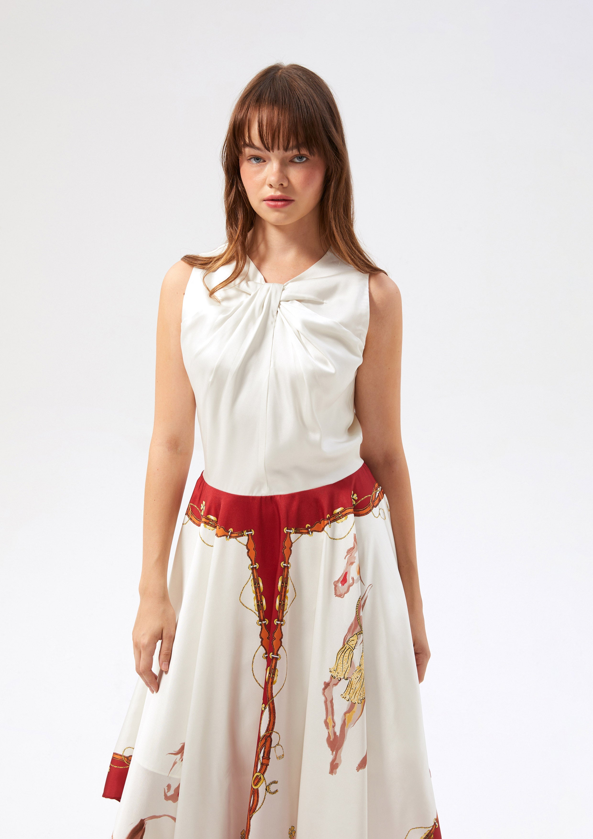 Satin Handkerchief Skirt Midi Dress Rouge Luck