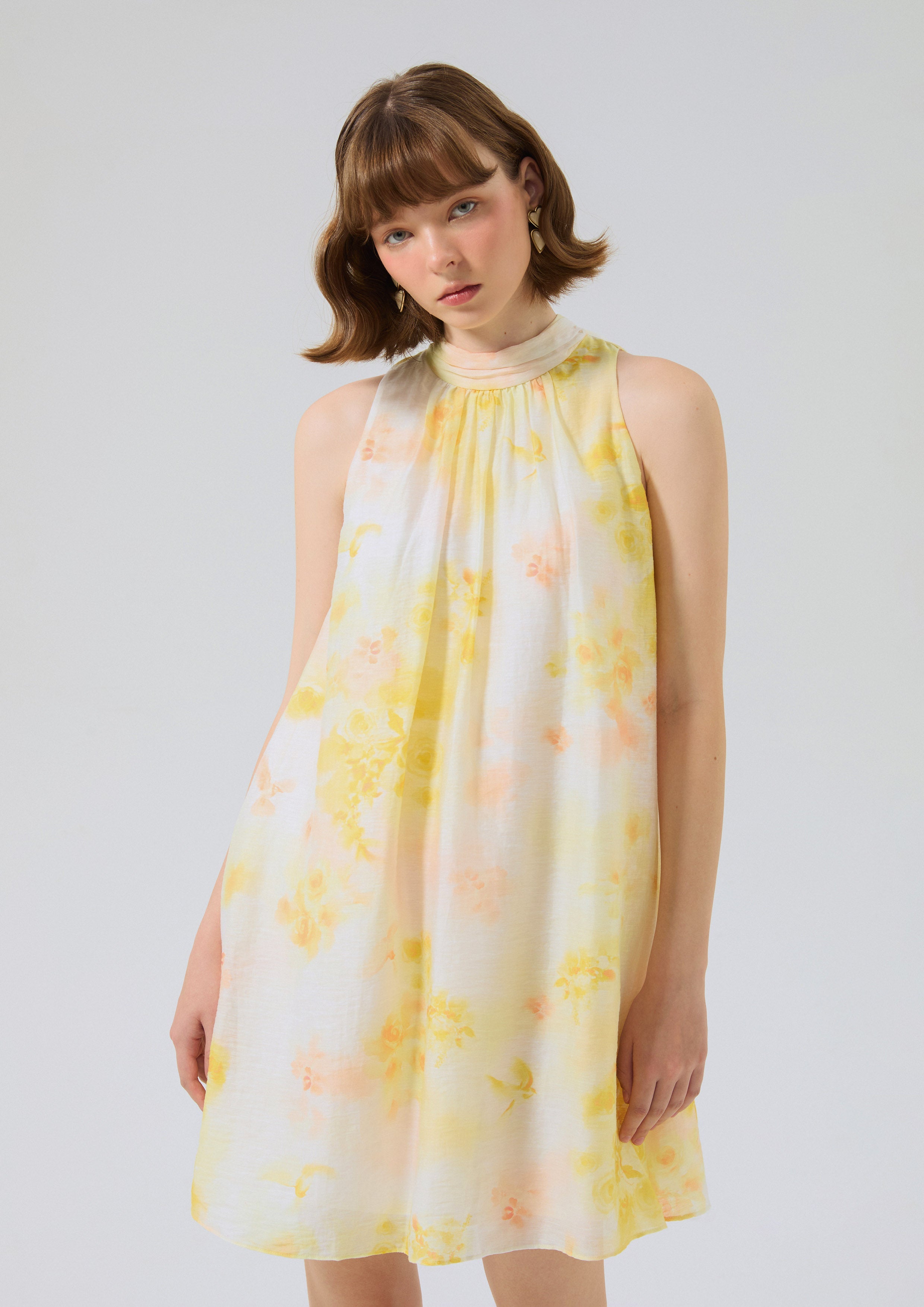 Print High Neck Mini Dress Rosewood Fleur