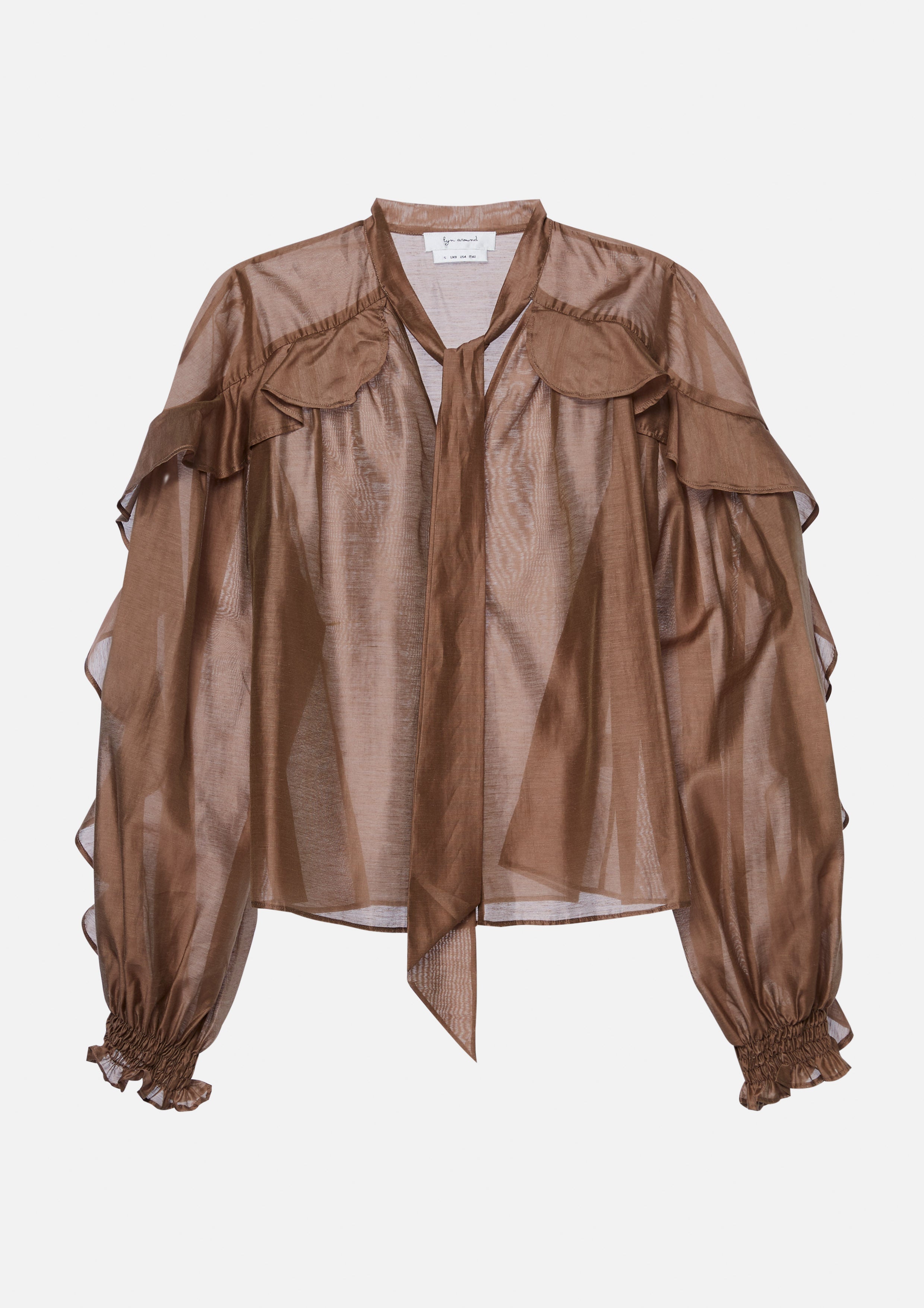 Sheer Bow Tie Neck Ruffle Blouse Rosewood Fleur