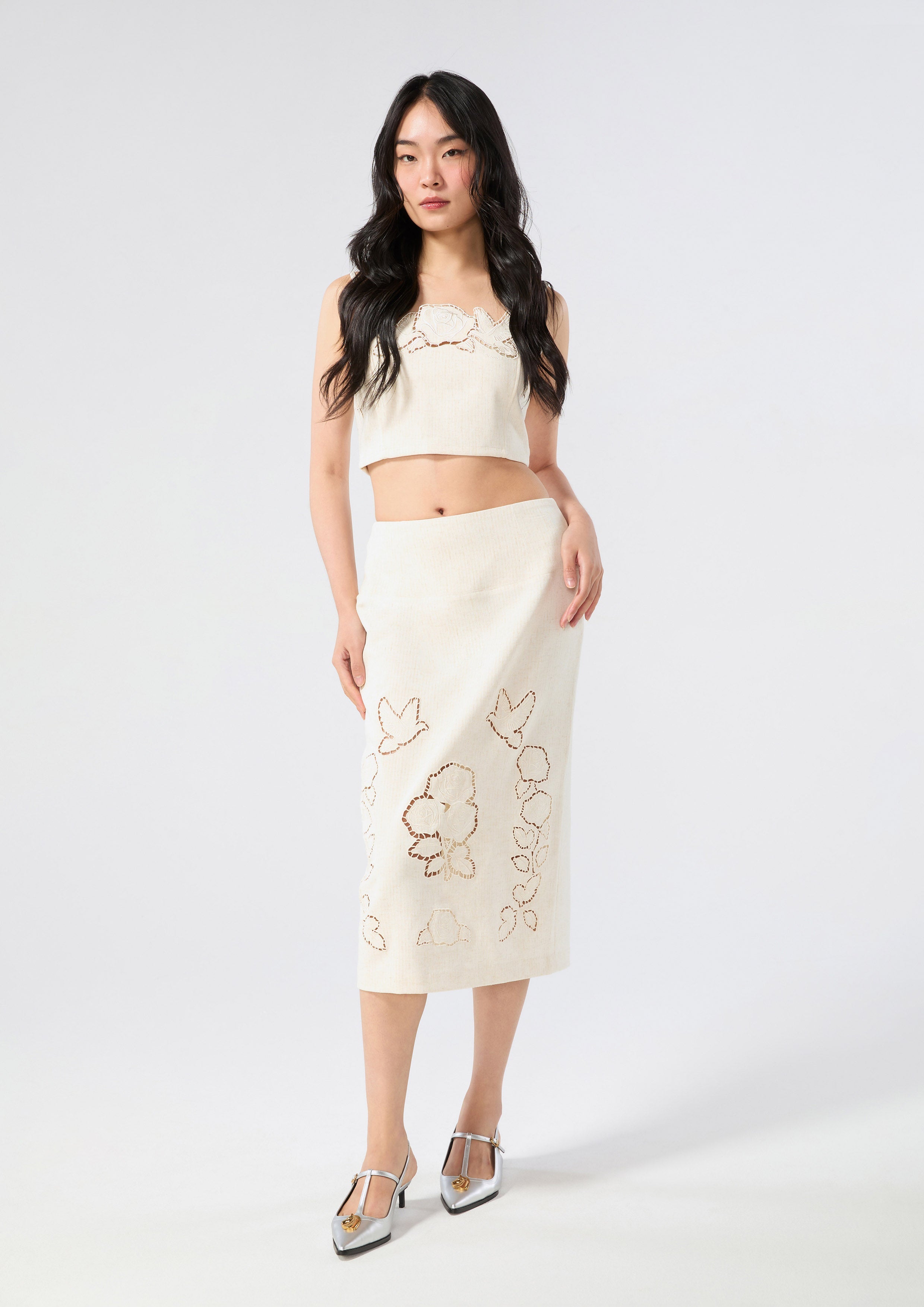 Rose Eyelet Cami Strap Crop Top Rosewood Fleur