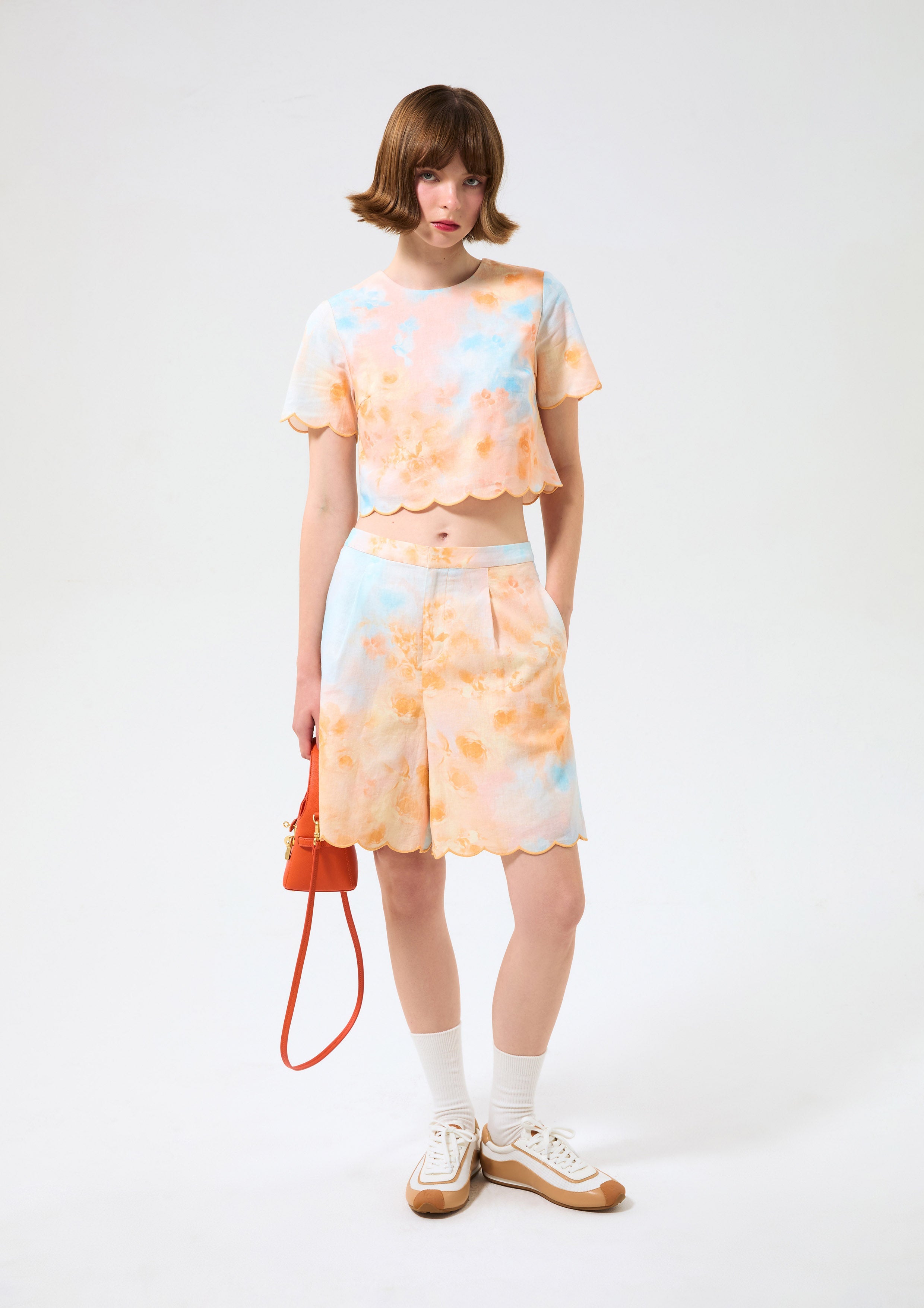 Print Scallop Top Rosewood Fleur