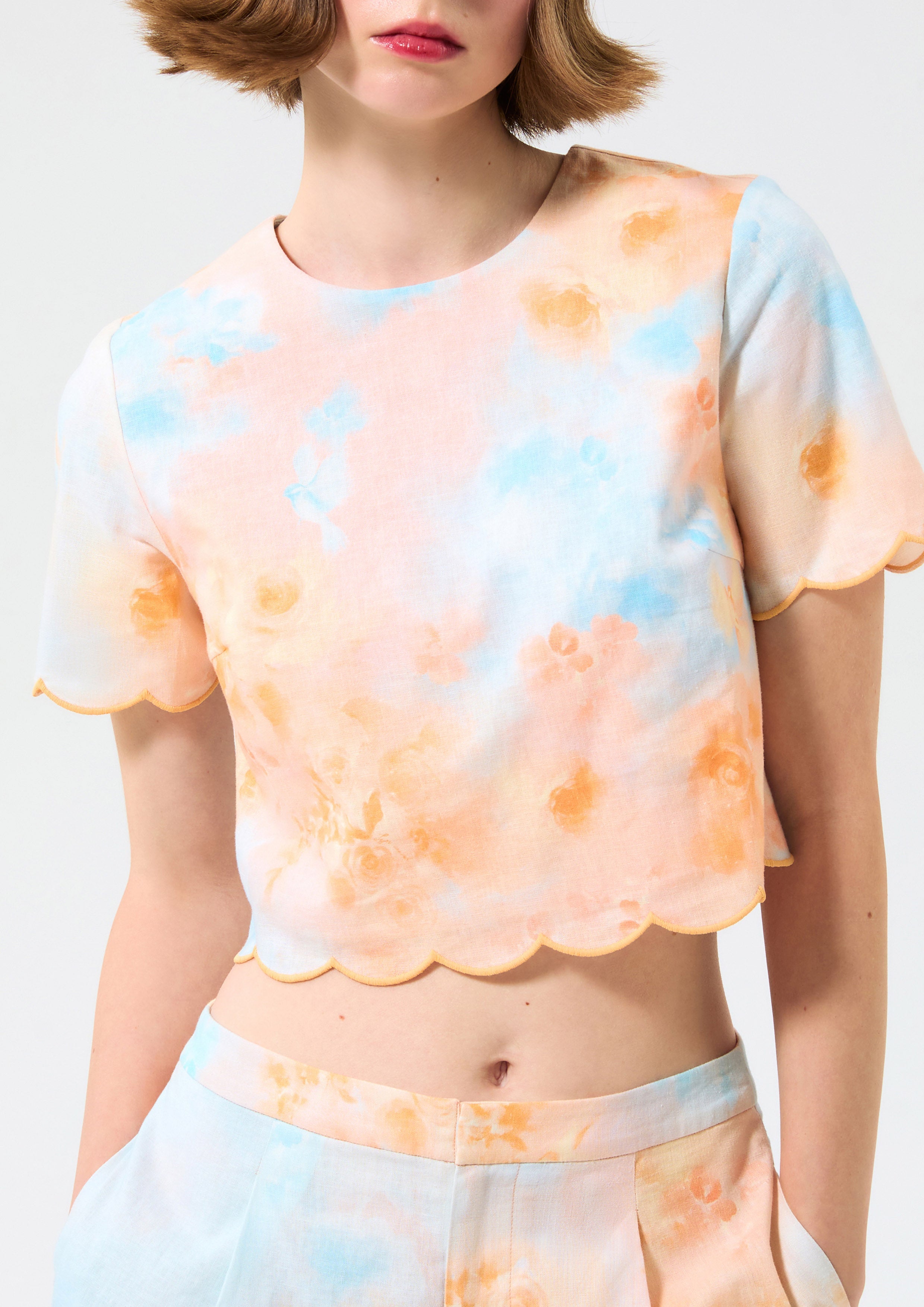 Print Scallop Top Rosewood Fleur