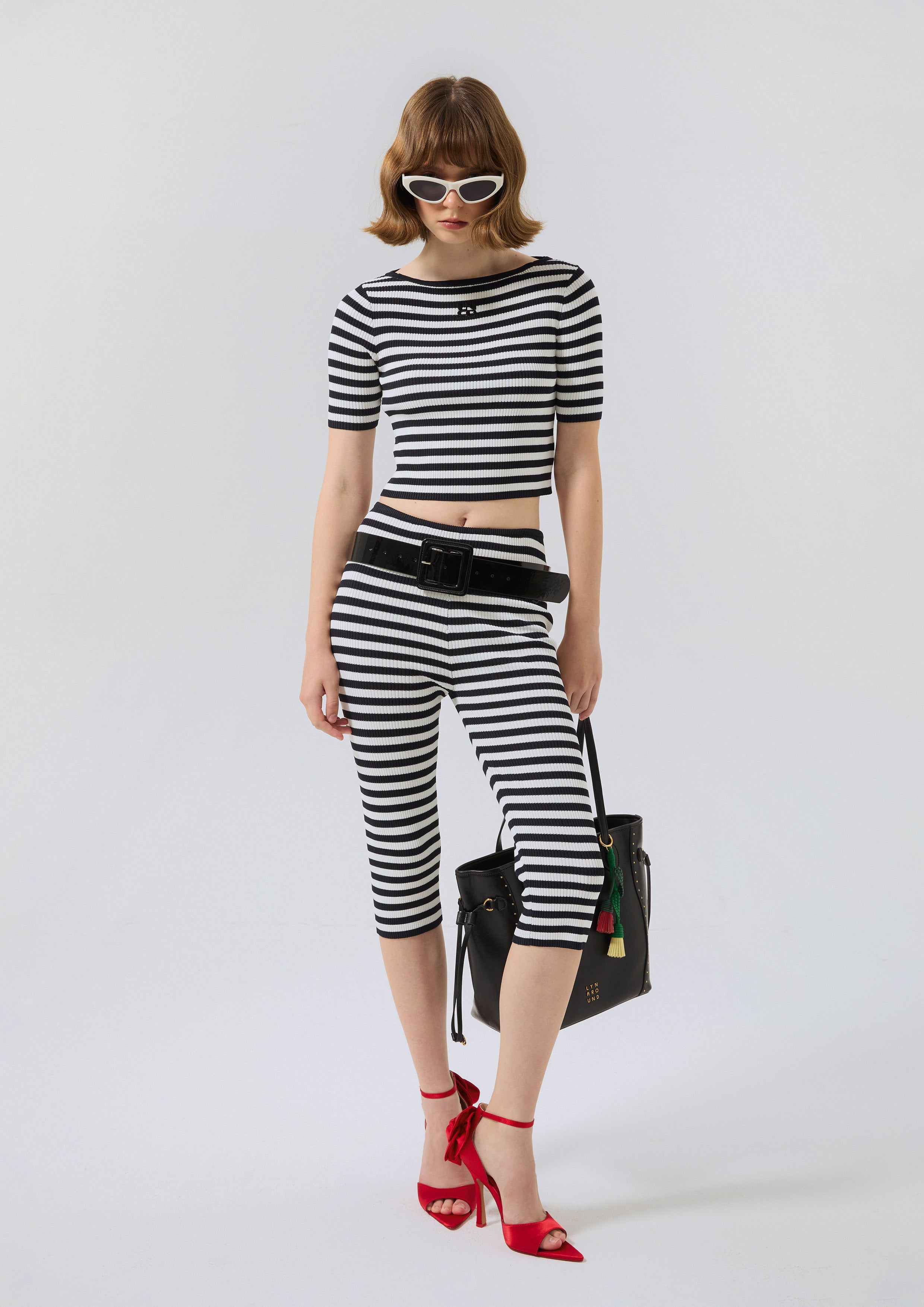 Stripe Knitted Top and Capri Pants Set Speed Voyard