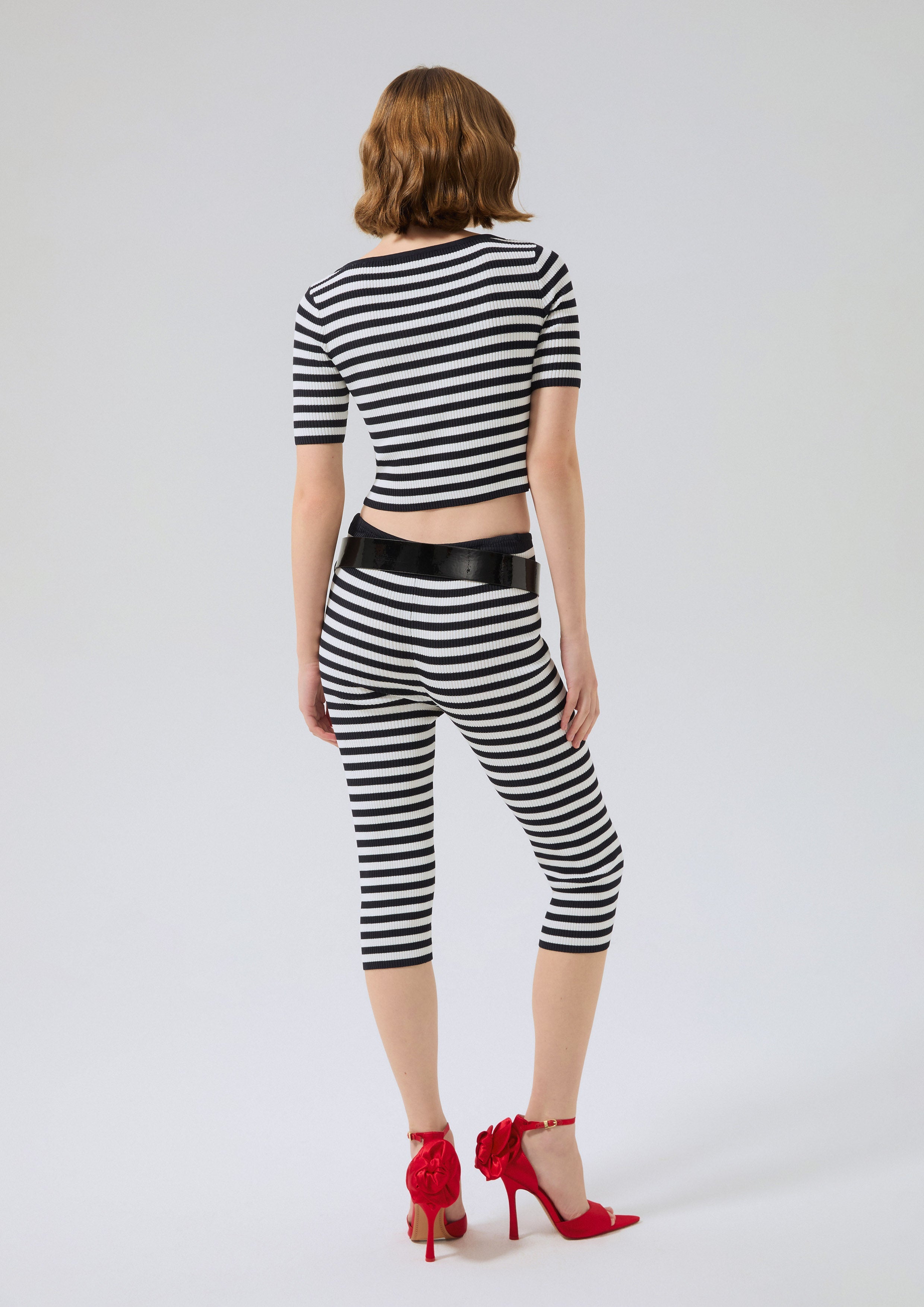 Stripe Knitted Top and Capri Pants Set Speed Voyard