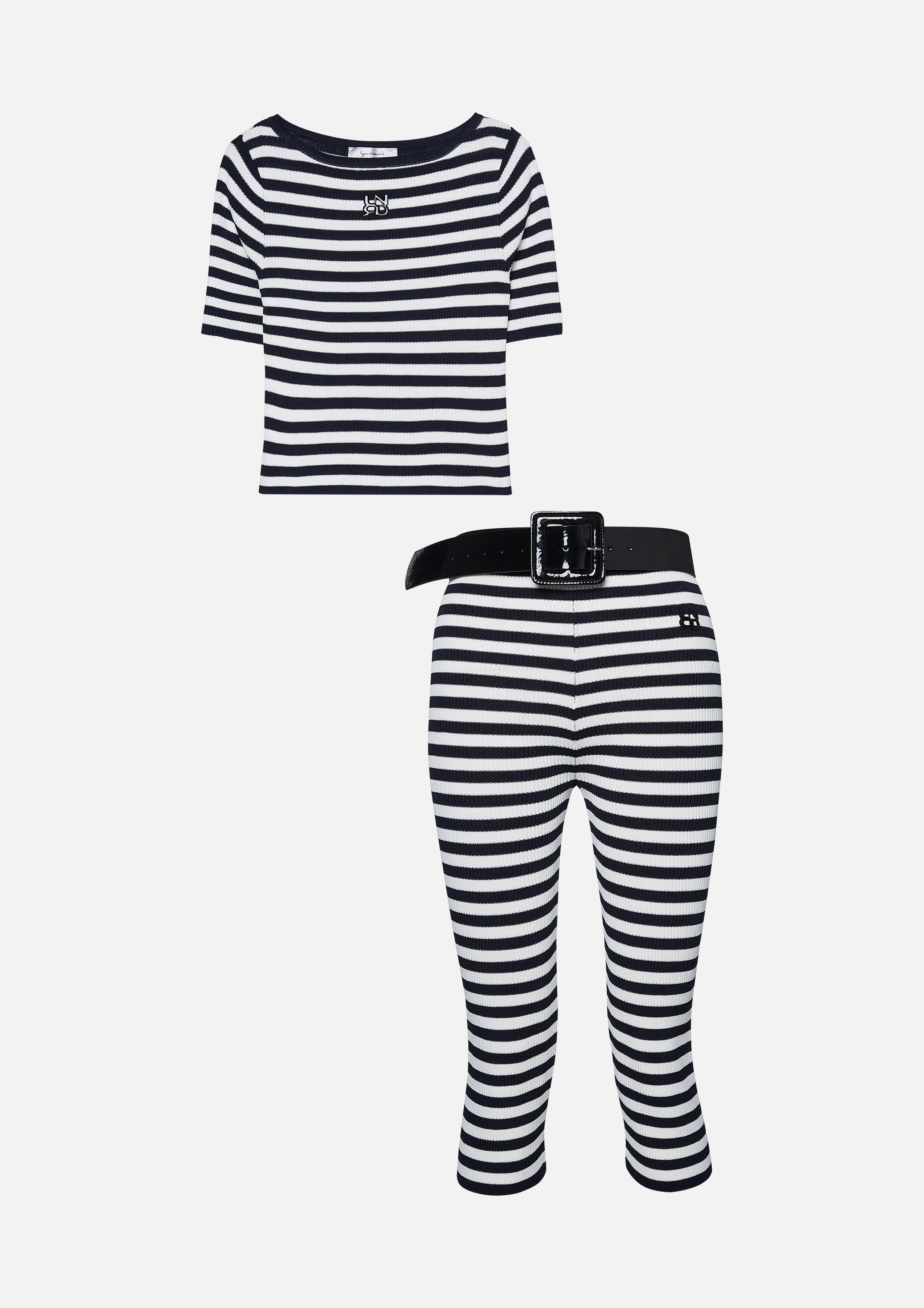 เซ็ทเสื้อนิตแขนสั้นลายทางและกางเกงคาปรี คอลเลกชัน Speed Voyard