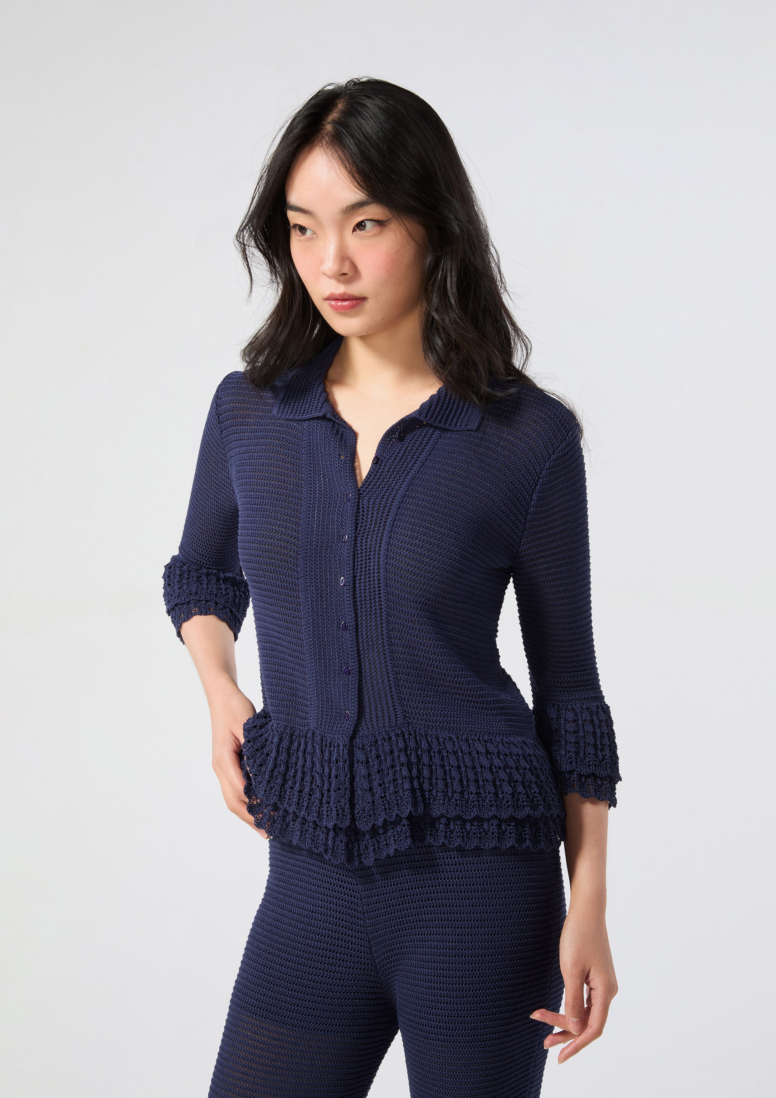 Knitted Lace Trim Blouse Neon Dreams