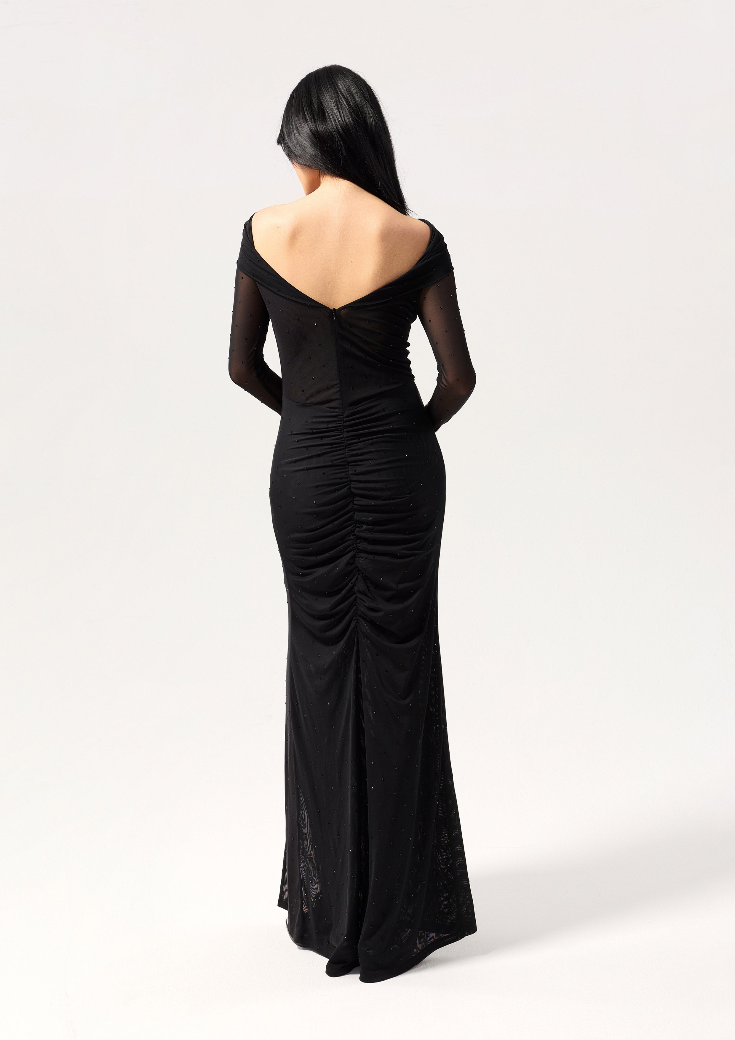 เดรสยาวผ้าเชียร์กระโปรงผ่าข้าง คอลเลกชัน Texture Club