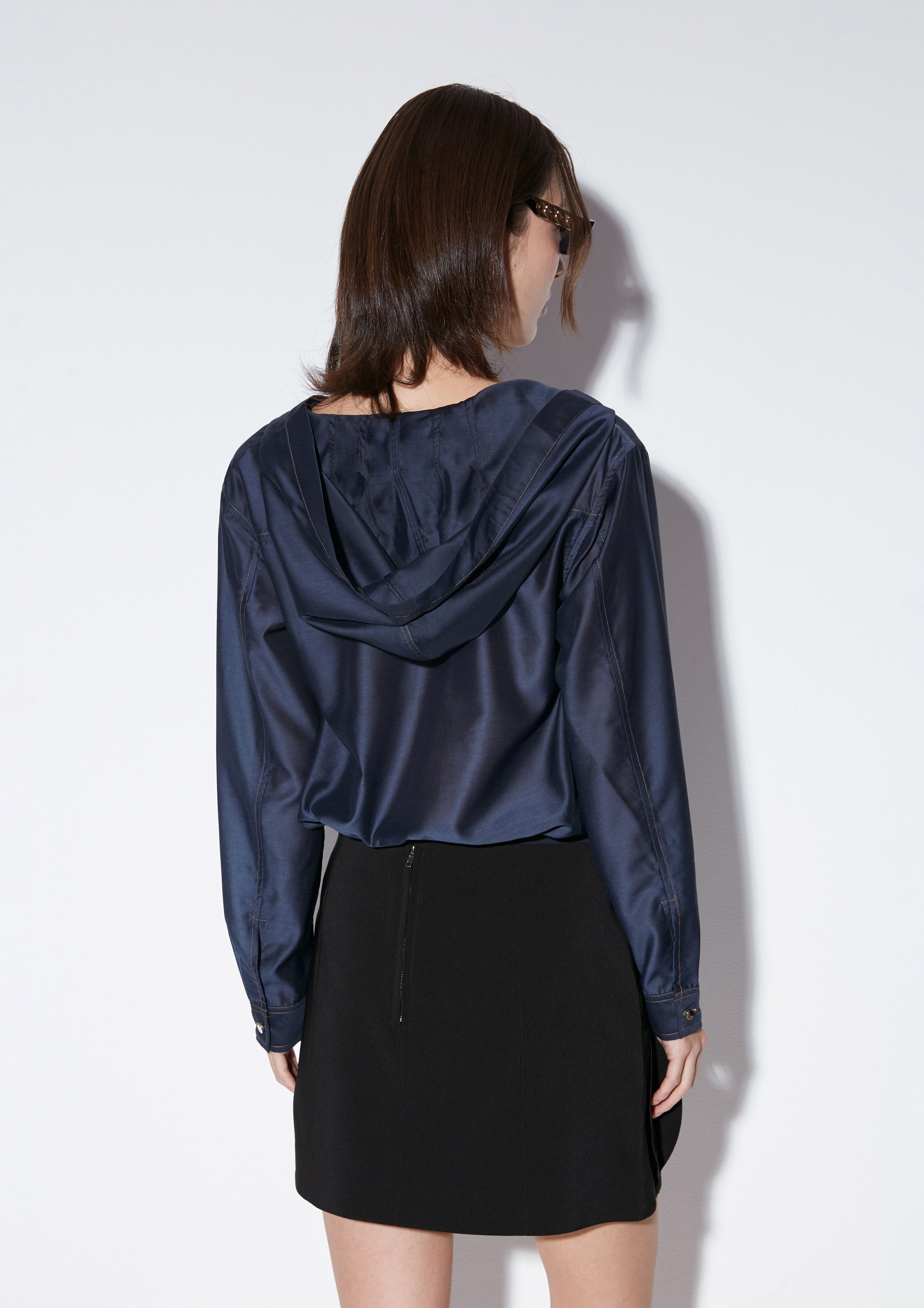 Satin Hood Long Sleeve Blouse Texture Club