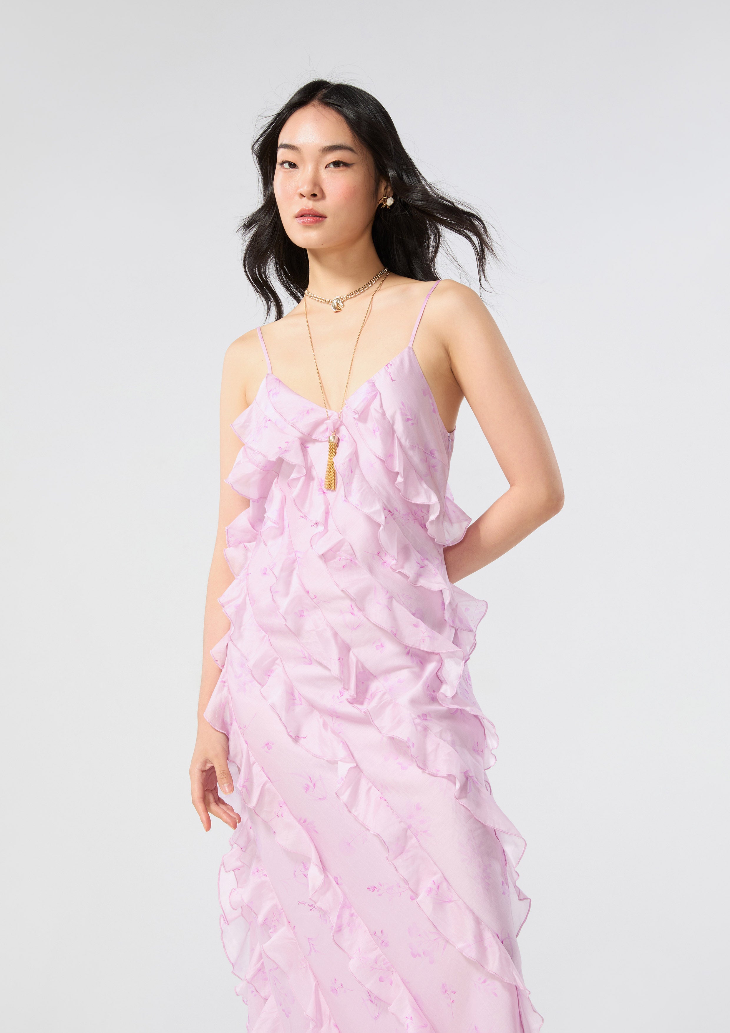 Frill Trim Spaghetti Strap Dress Rodeo Rose