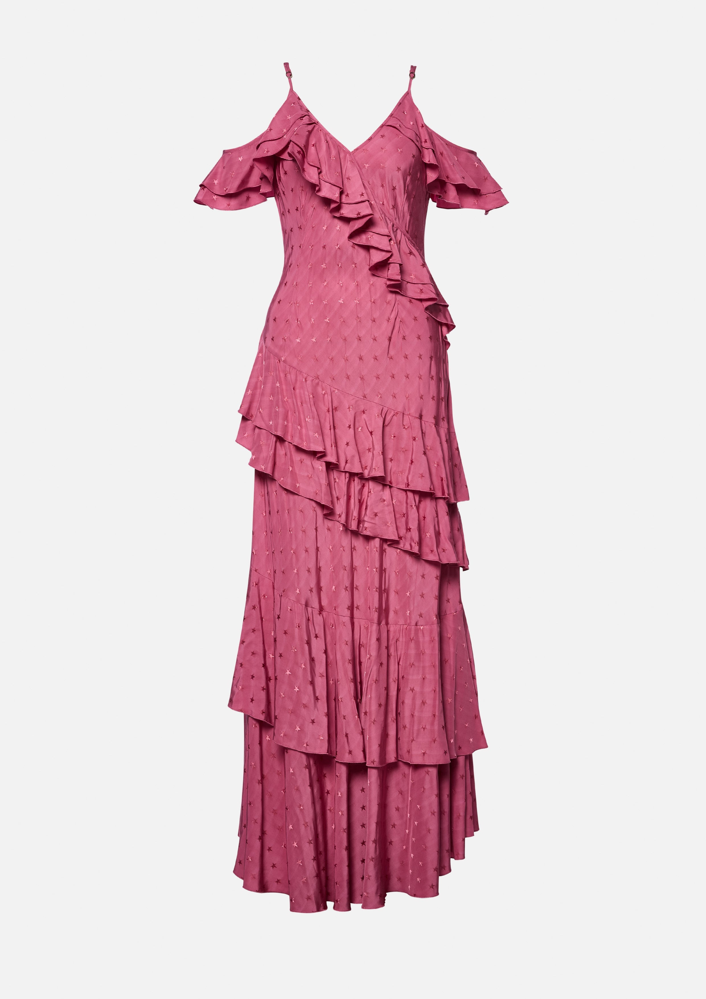 เดรสยาวเปิดไหล่ตกแต่งระบาย คอลเลกชัน Neon Dreams