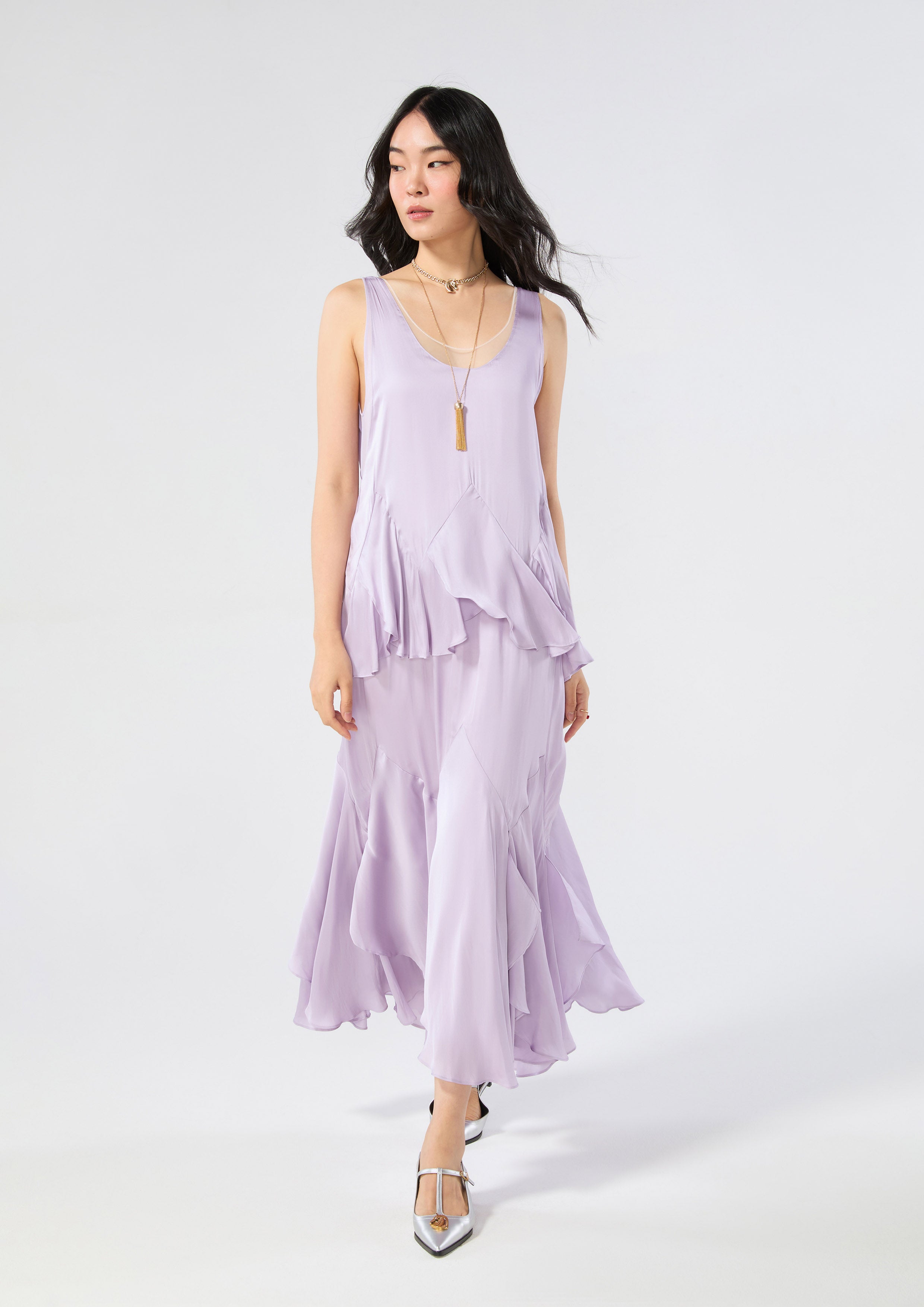 เดรสซาตินแต่งระบายต่อชั้น คอลเลกชัน Rodeo Rose