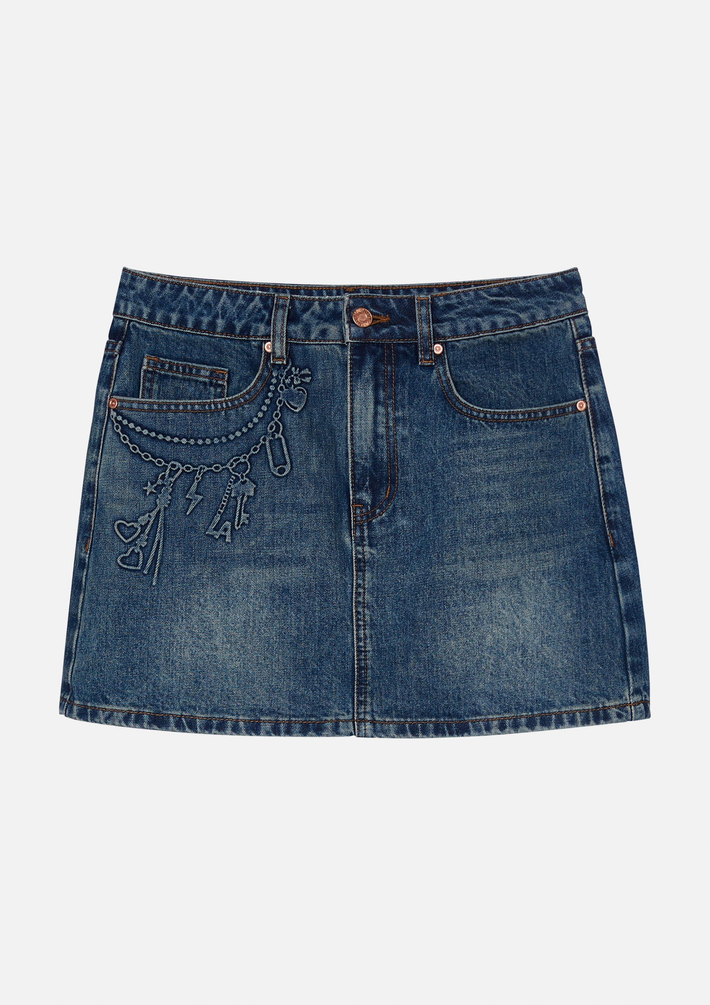 กระโปรงสั้นเดนิมปั๊มลาย คอลเลกชัน Basic Denim