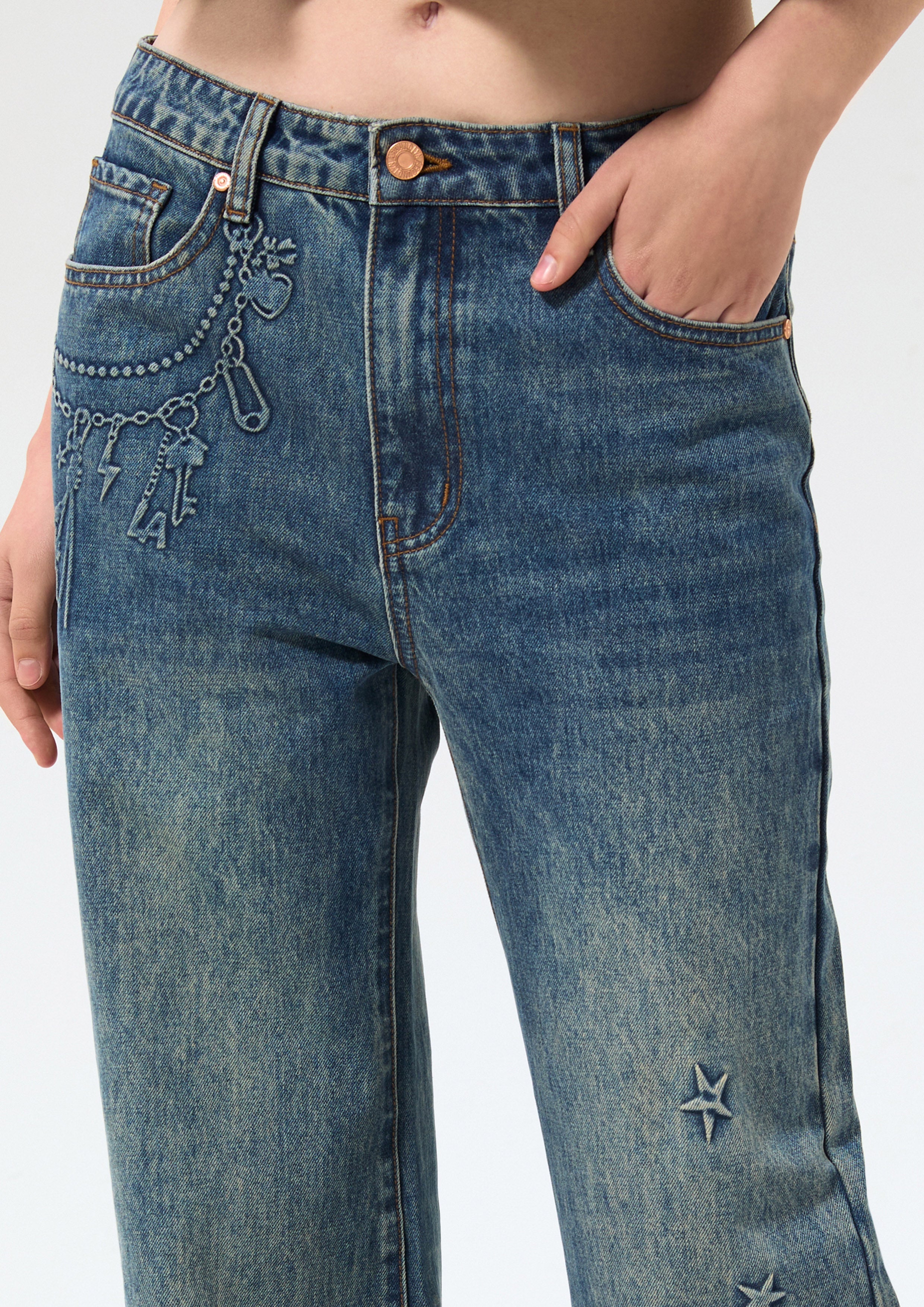 กางเกงเดนิมขายาวสีเฟดทรงบูทคัต คอลเลกชัน Basic Denim